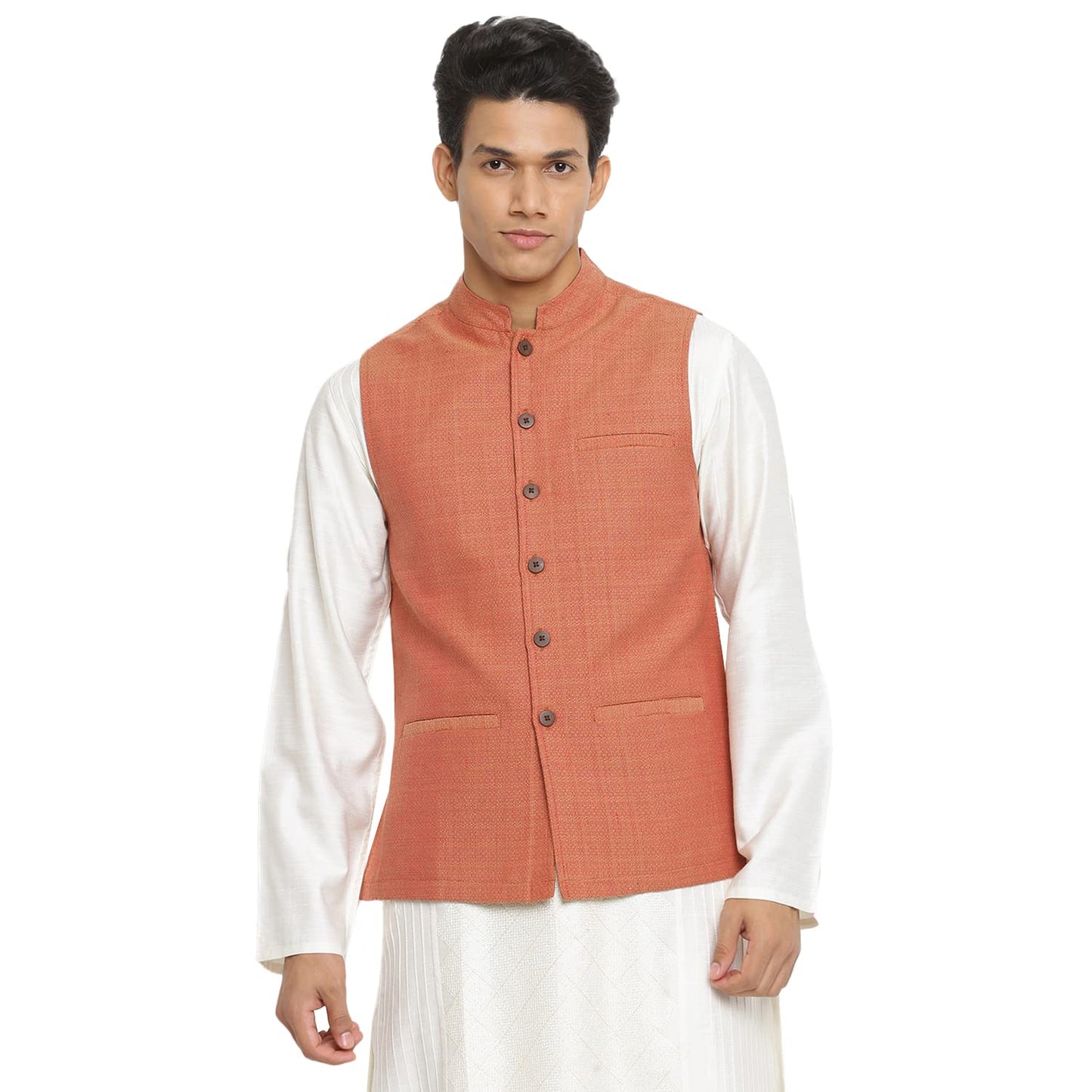 Fabindia Men Collar Cotton Comfort Fit Nehru Jacket Chinese_S