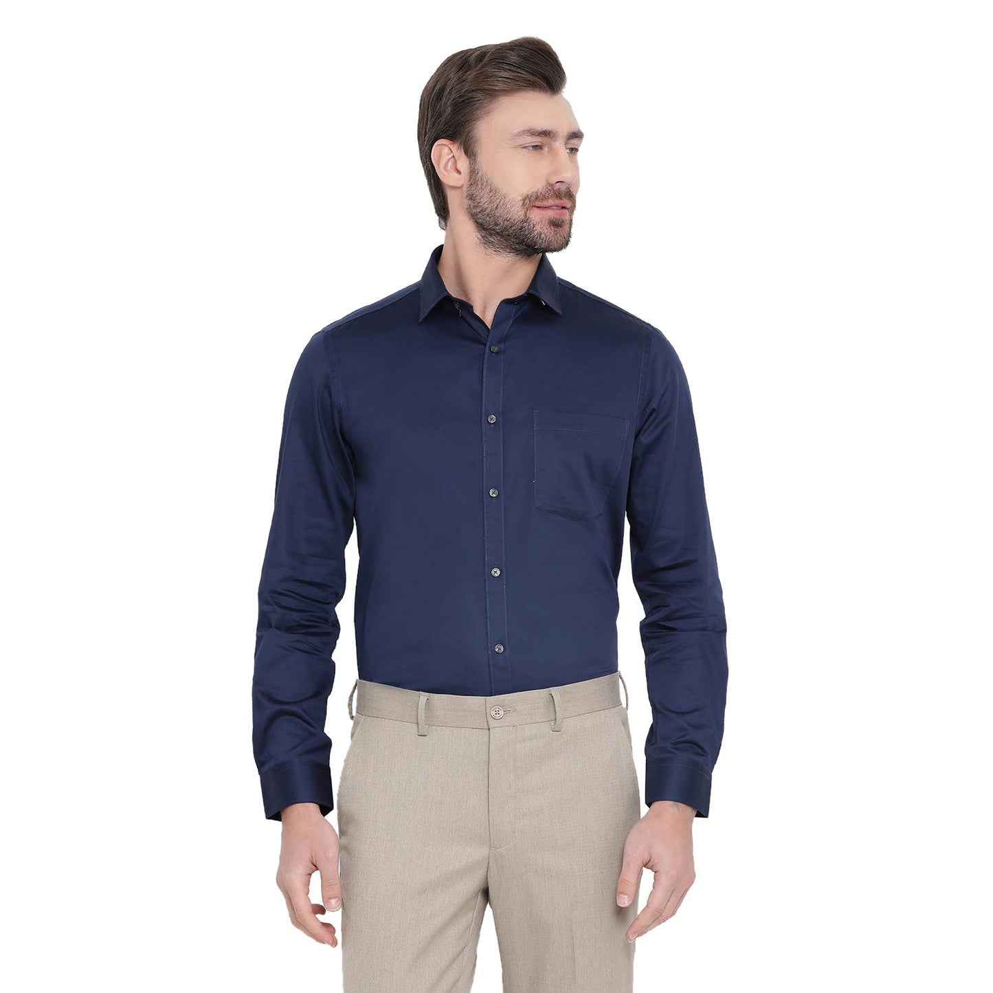 Turtle Men 100% Cotton Regular Fitvy Blue Solid Slim Fit Full Sleeve Formal Shirt