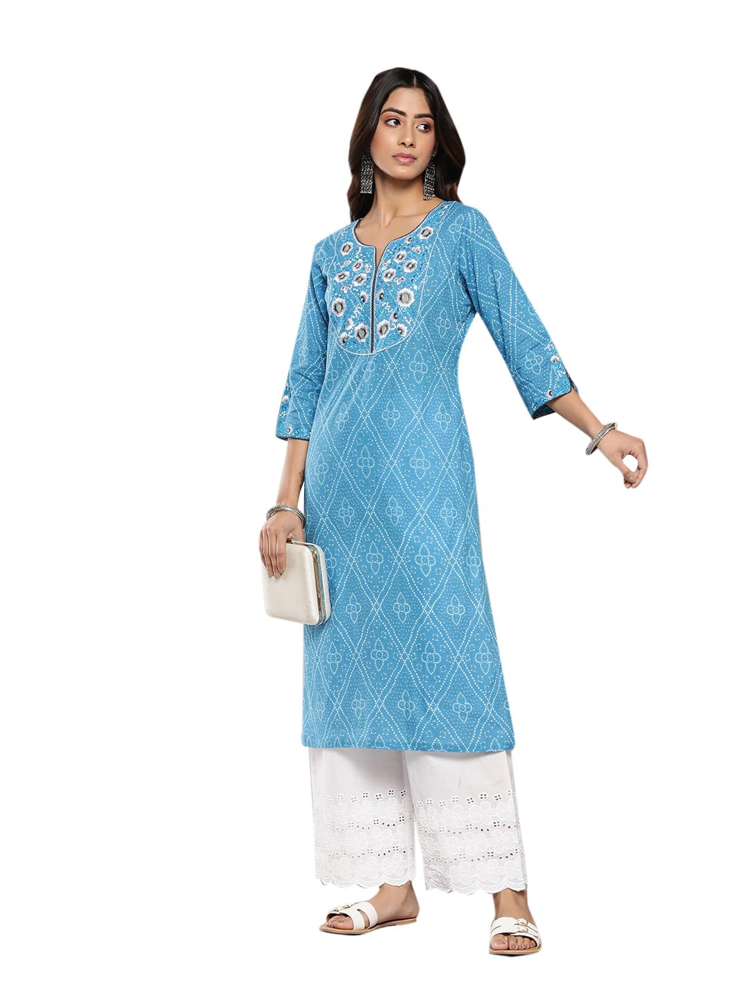Libas Womens Cotton Yoke Design Straight Kurta (26198_Blue
