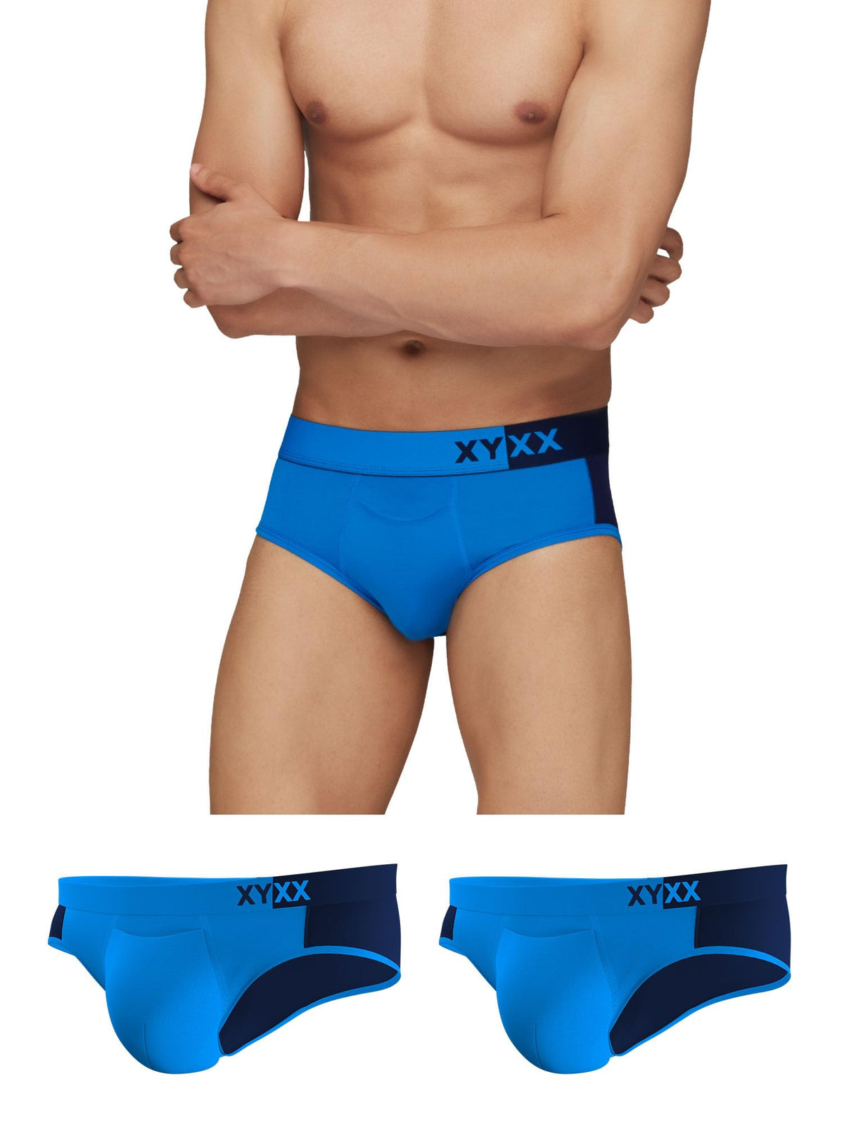 XYXX Mens Underwear Dualist IntelliSoft Antimicrobial Micro Modal Brief Pack of 3 (Brilliant Blue & Black Iris;Brilliant Blue &
