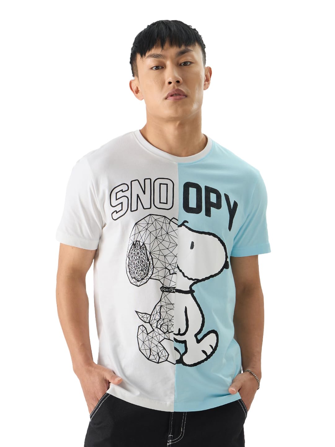 The Souled Store Official Peanuts: Snoop T-Shirts MenS T-Shirts Graphic Tees Casual Fashion Regular Fit Sleeves Round Neck Prin