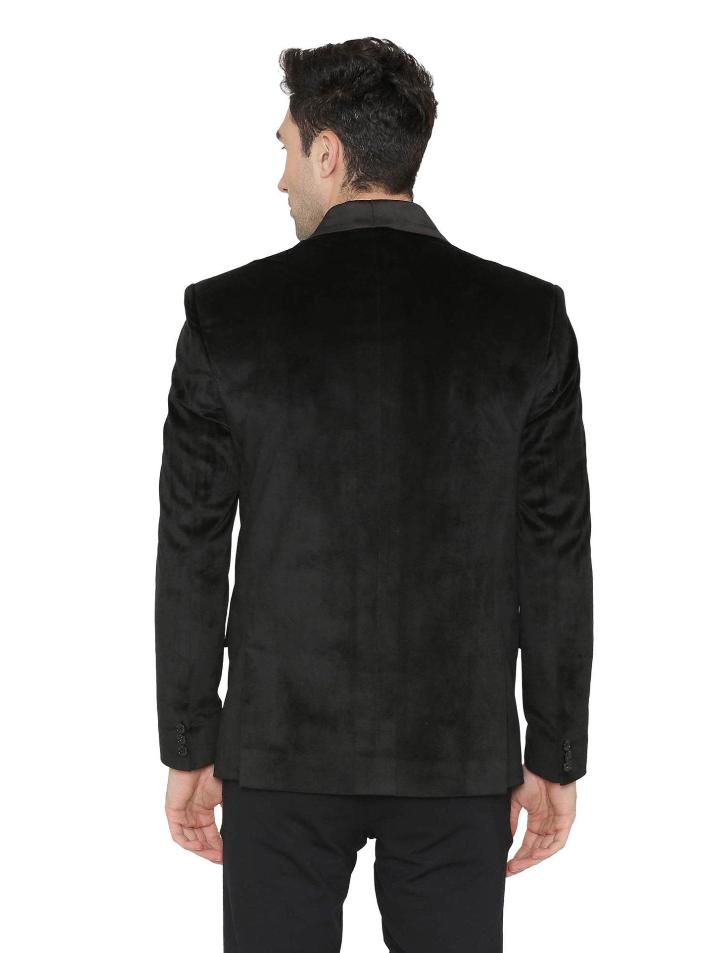 WINTAGE Mens Velvet Casual and Festive Blazer Coat Jacket : Black
