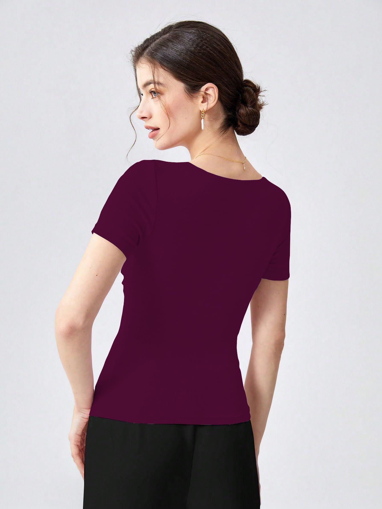 Shasmi Womens & Girls Magenta Womens Summer Square Neck Solid Color Ruched Tee Workwear Pleated Casual t-Shirt for Women (Top