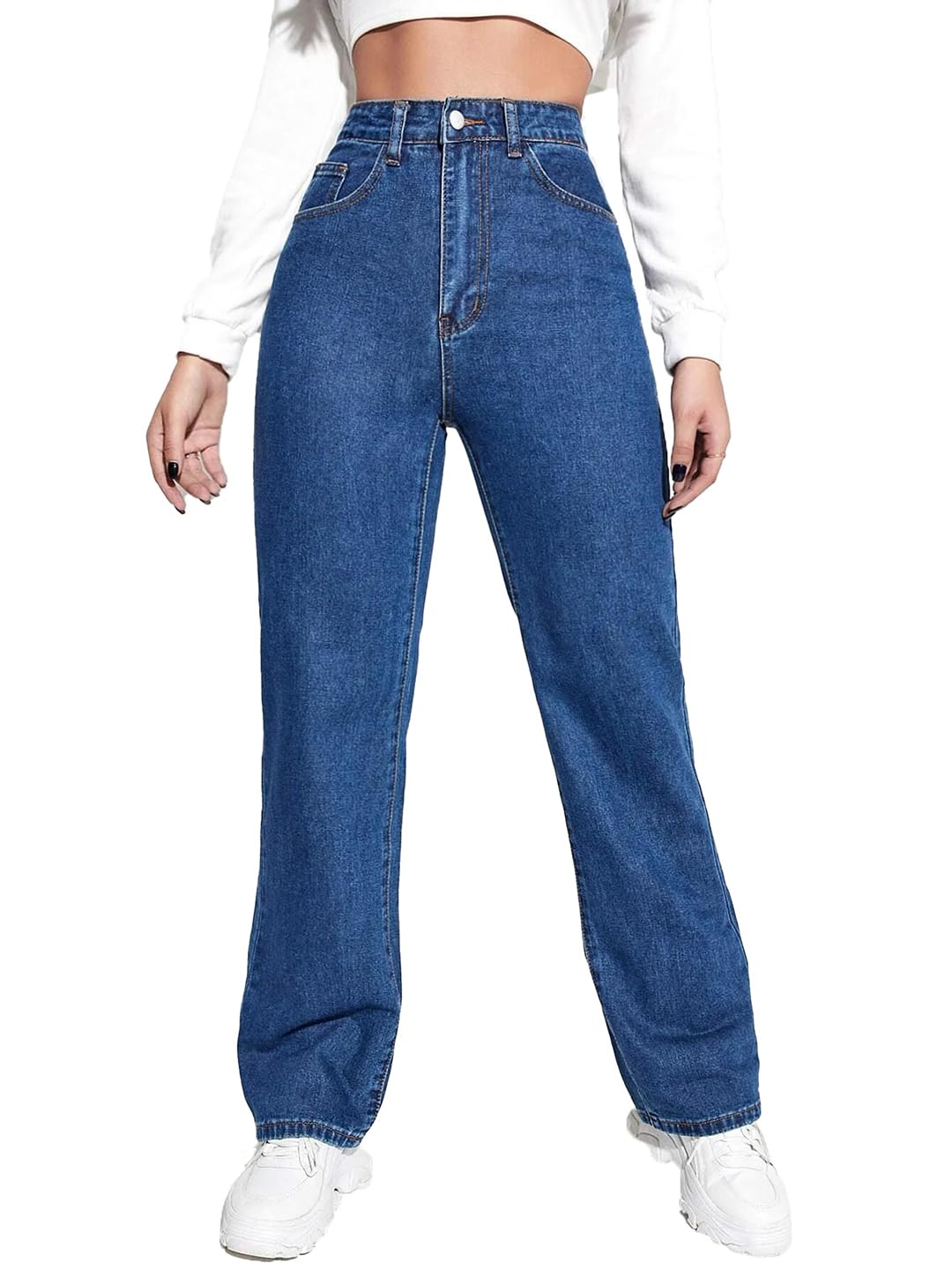 Kotty WomenS High Rise Solid Regular Jeans Denim Blue