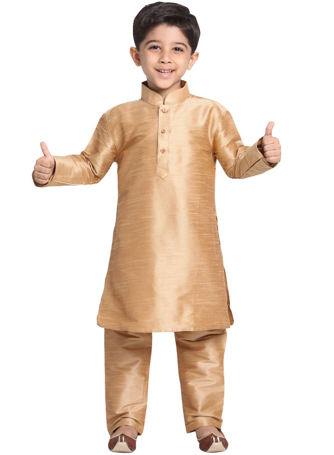 Jbn Creation Boys Silk Blend Rose Gold Kurta Pyjama Set - Ethnic Elegance For Festivals | Comfortable Traditional Comfortable Fu