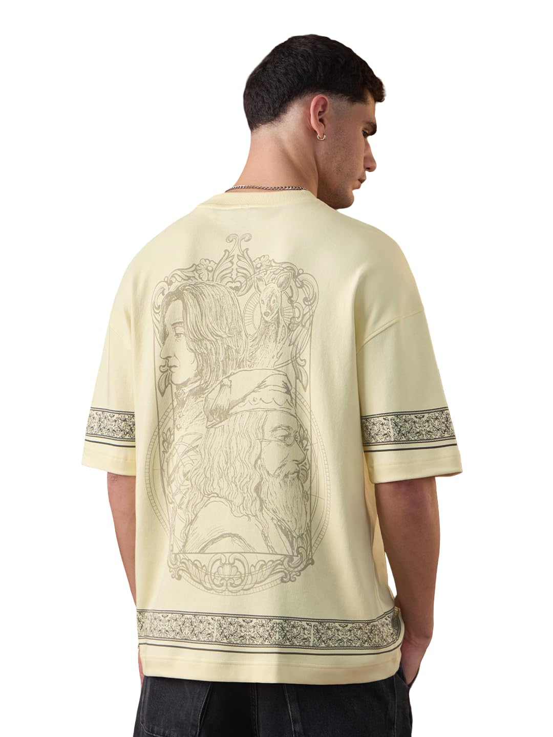 The Souled Store Harry Potter: The Silent Vow Men and Boys Short Sleeves Round Neck Off White Embroidered Cotton Casualwear Stre