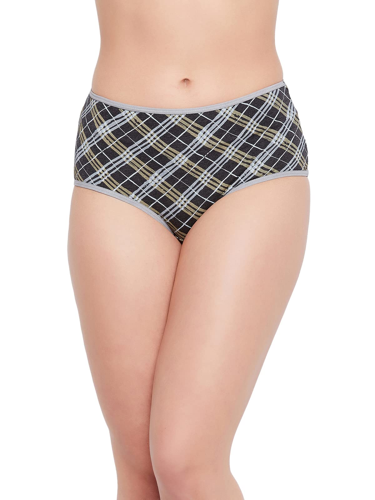 Clovia Womens Cotton High Waist Checkered Print Hipster Panty (PN3015A05_Grey_M)