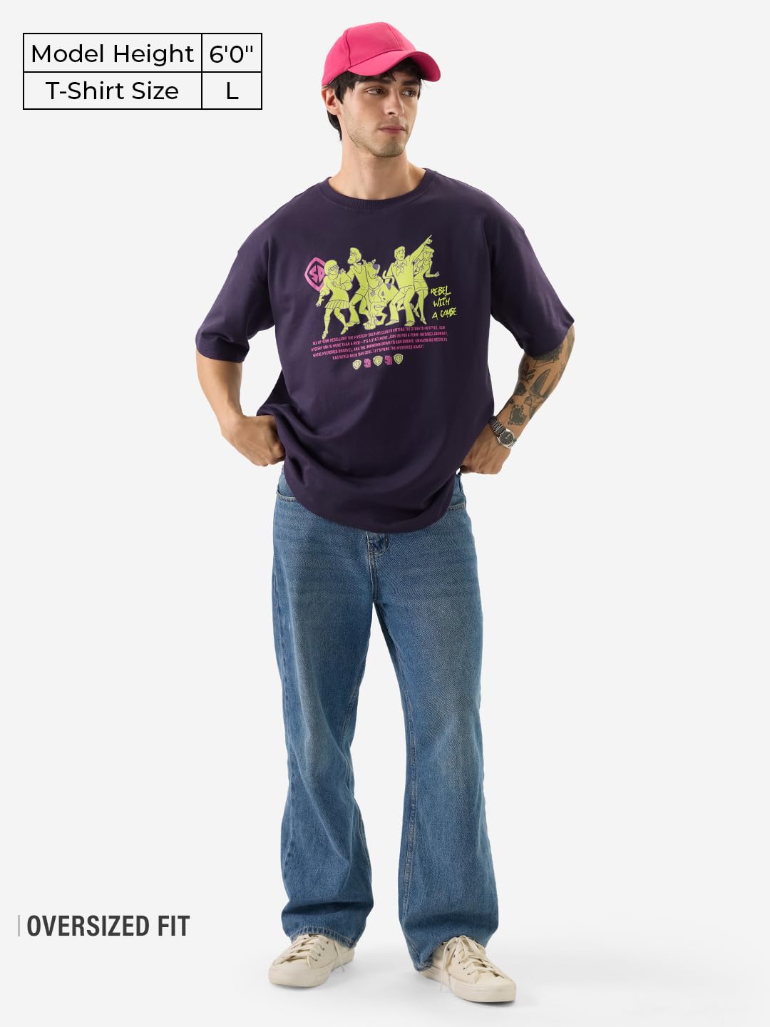 The Souled Store Official Scooby Doo: Mystery Club Men and Boys Short Sleeve Round Neck Purple Graphic Printed Cotton Oversized
