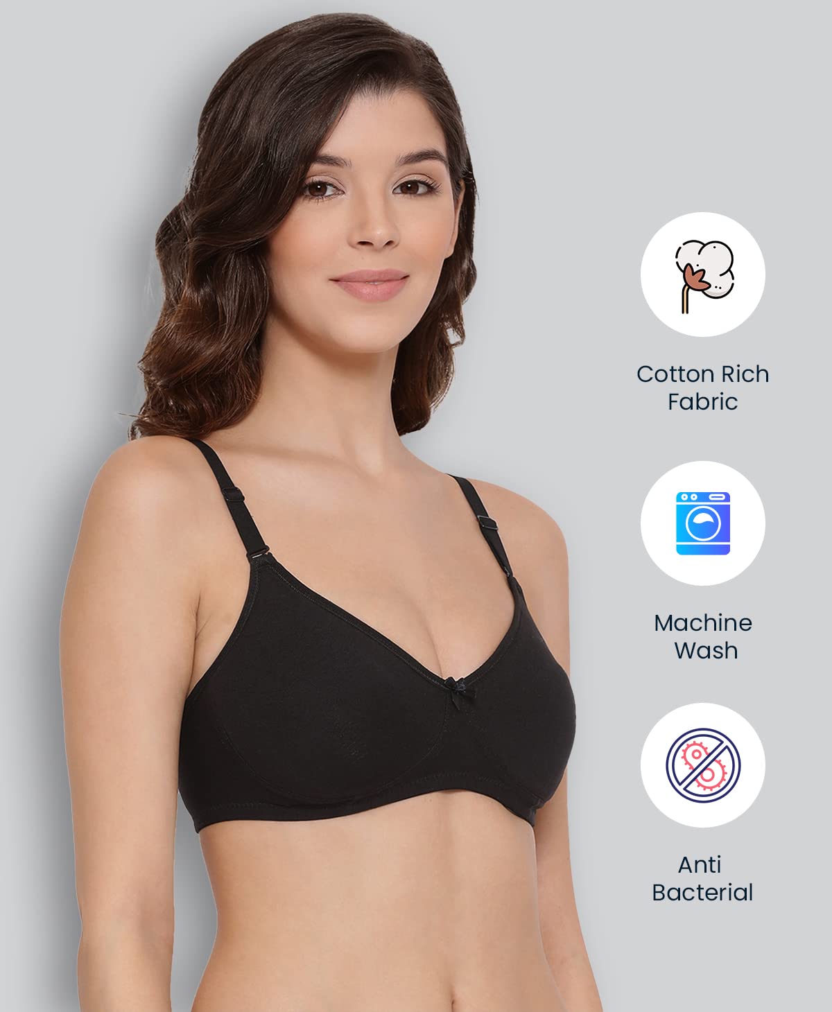 Lyra WomenS Cotton Non Padded Wire Free Seamless Spacer Bra Black