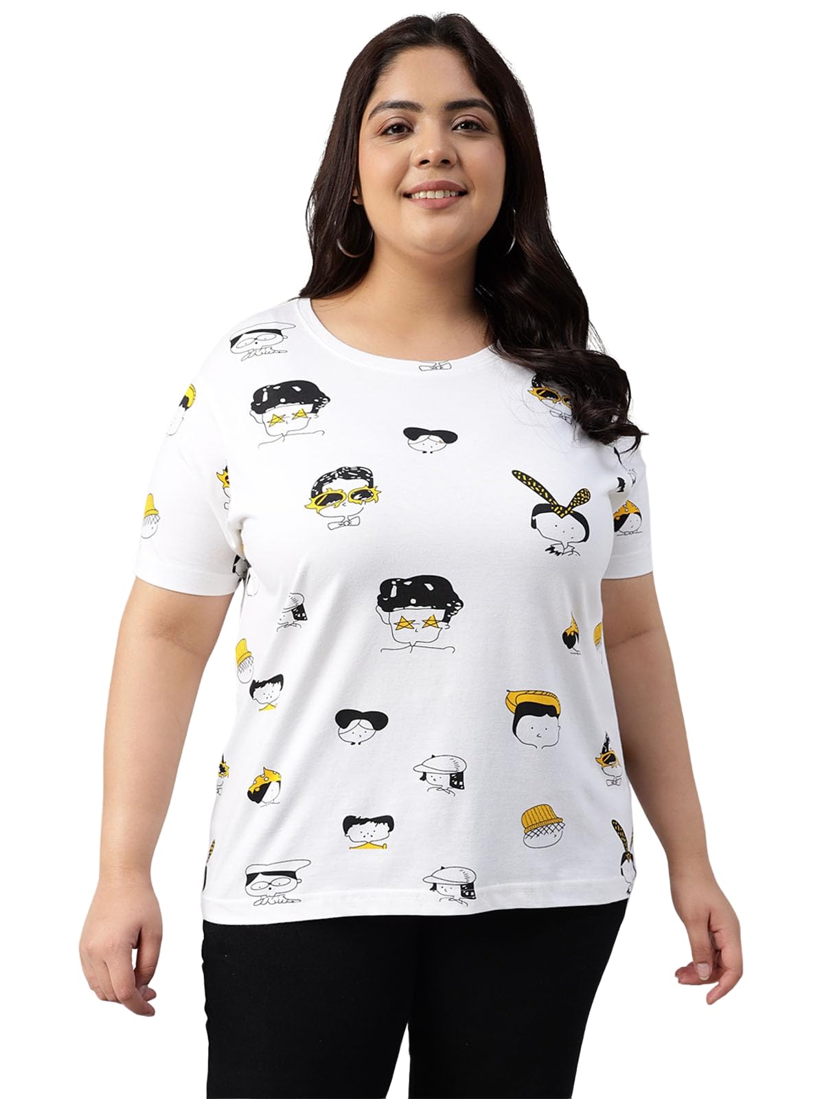 Juneberry 100% Pure Cotton Regular Fit Latest & Trendy All Over Prints Half Sleeve Plus Size T-Shirt For Women & Girls (Ps_Carto