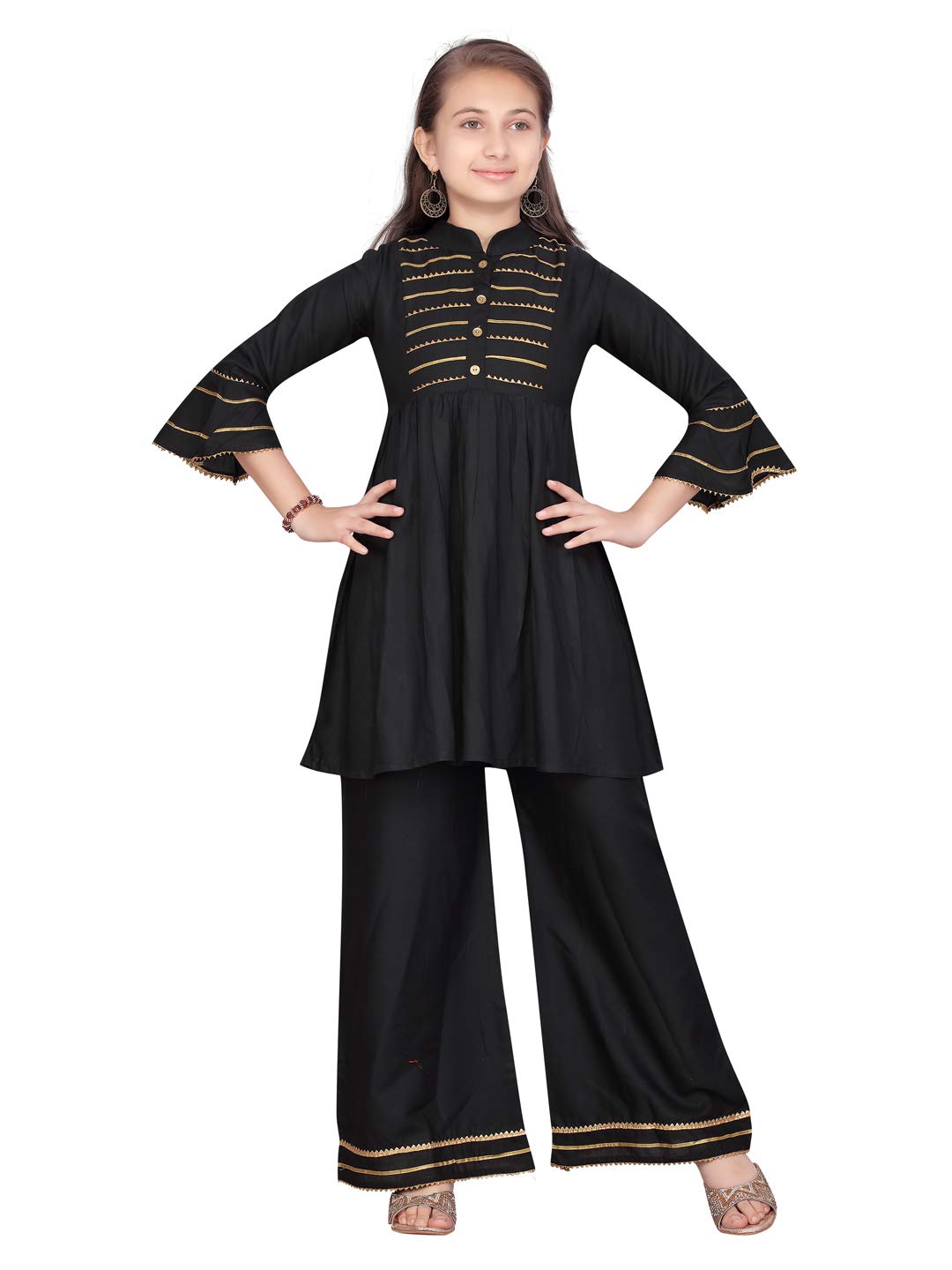 Aarika Girl's Cotton Kurti Palazzo Set (NV-PL-B-3_Black