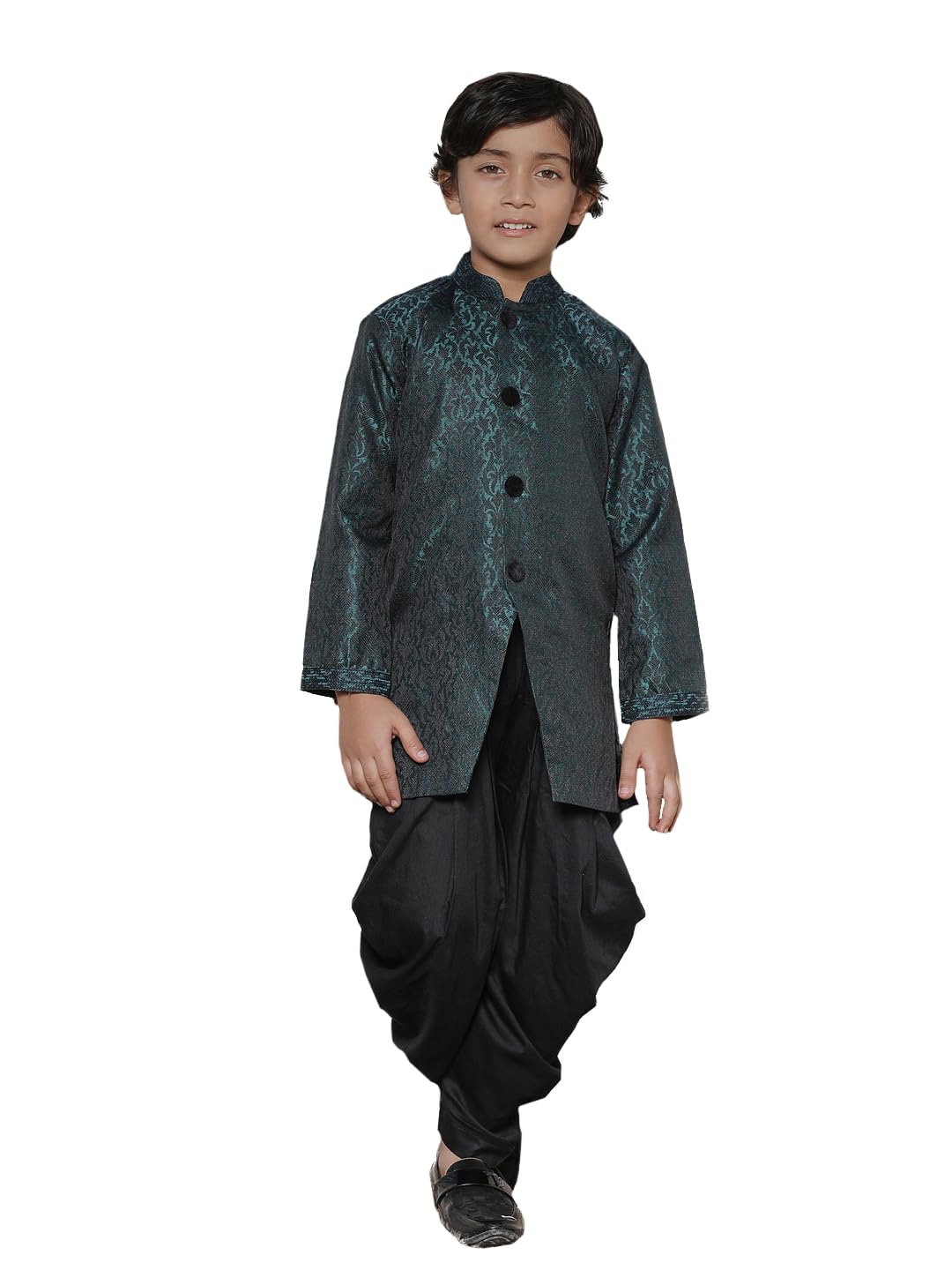 Jbn Creation Boys Turquoise Silk Blend Woven Sherwani Top Only