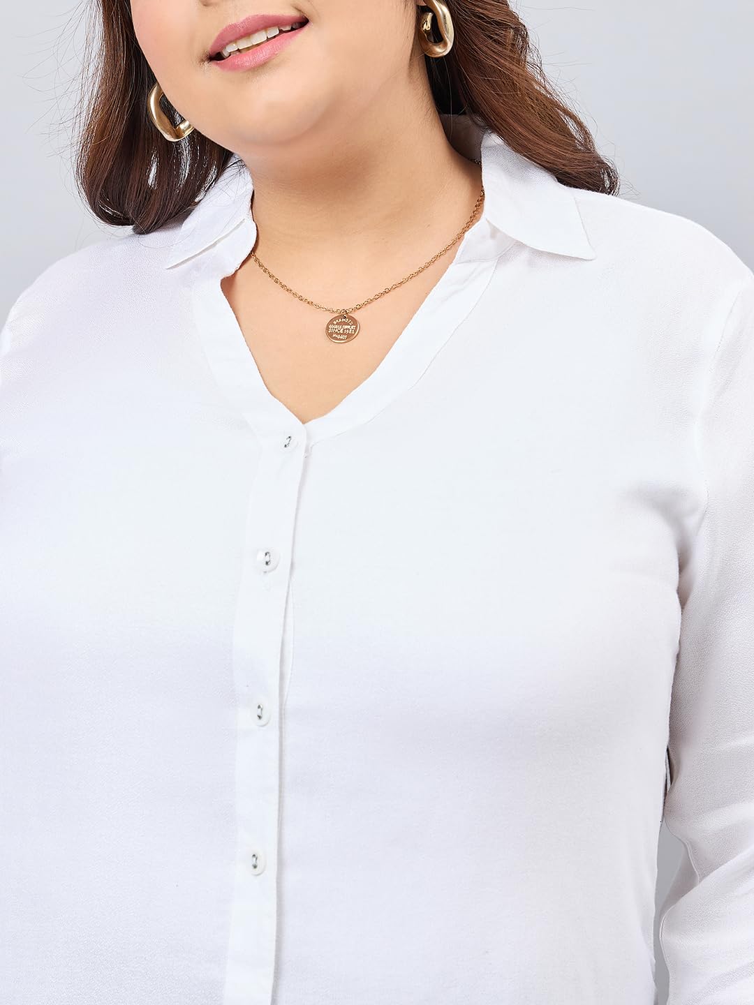 Style Quotient Women White Classic Smart V-Neck Plus Size Shirt