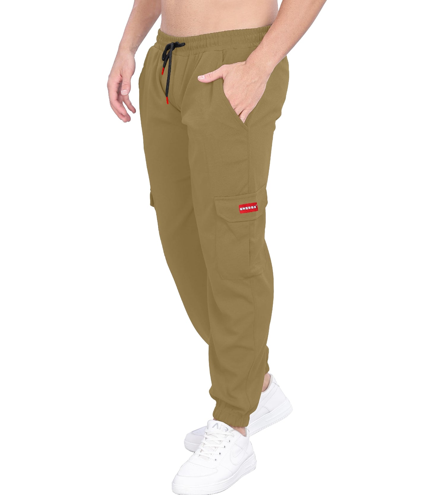 SHODOX Mens Casual Regular Fit Cargo Trackpant with Drawstring, Elastic Bottom with Side Pockets (Pack of 1) Brown