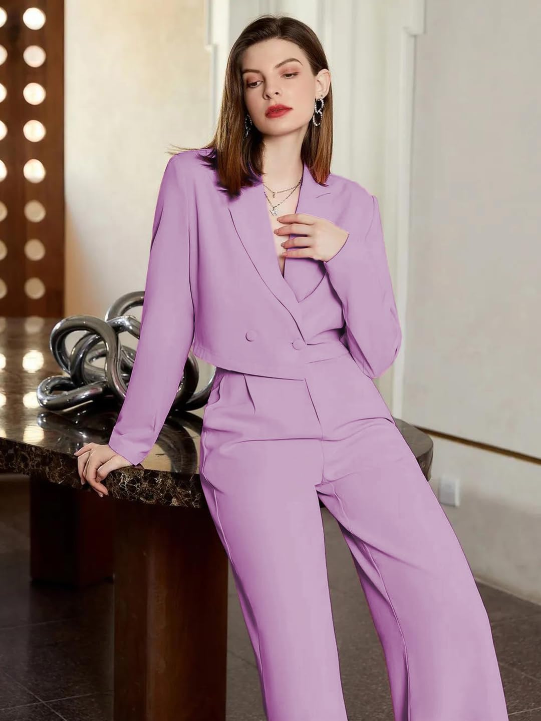 KOTTY Womens Co-ords Solid Dress Set Light Purple
