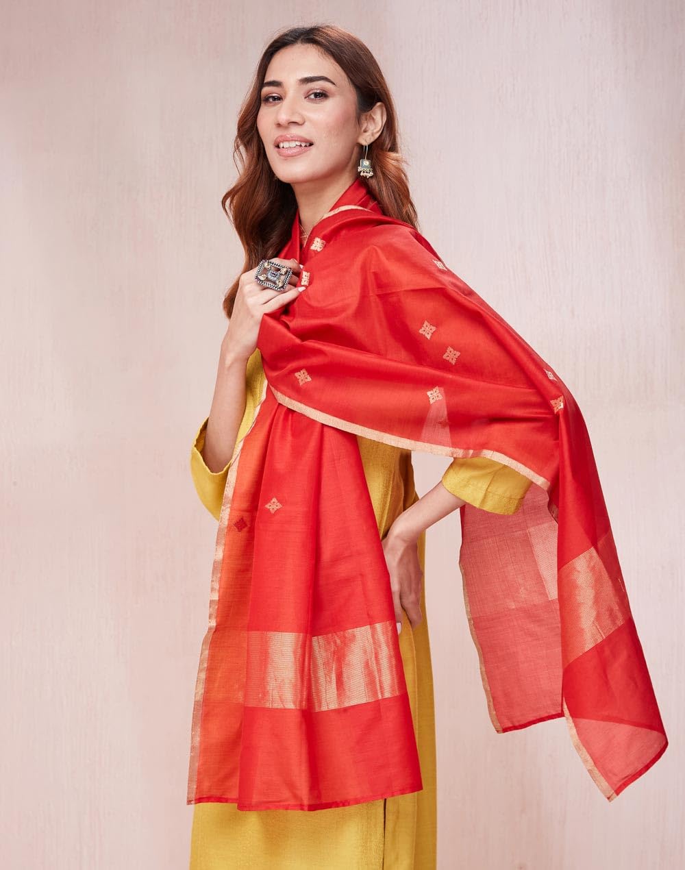 Fabindia Cotton Silk Blend Woven Red Women Stole (Size-Free Size, 2122332RED)