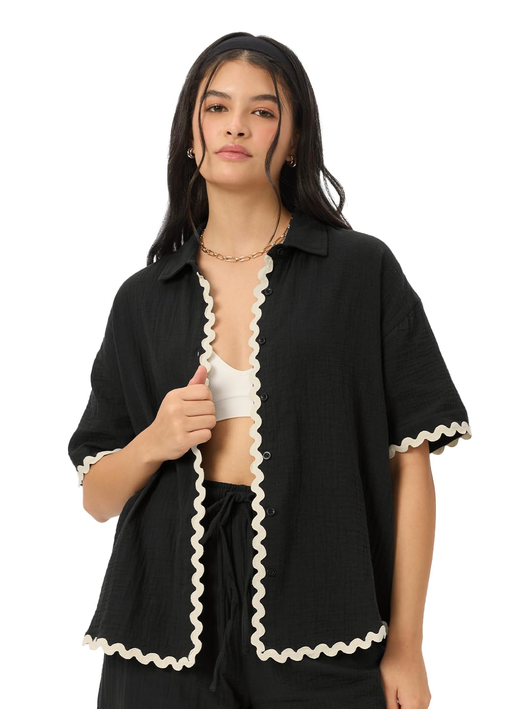 The Souled Store Ebony Women and Girls Long Sleeve Collared Neck Button Down Boyfriend Shirts