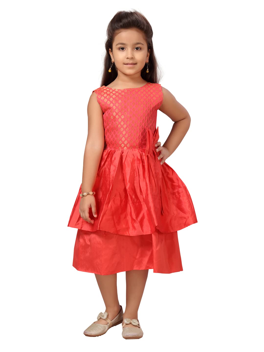 Aarika Girl's Silk Skater Knee-Length Dress (MD-22143_Gajri_22)