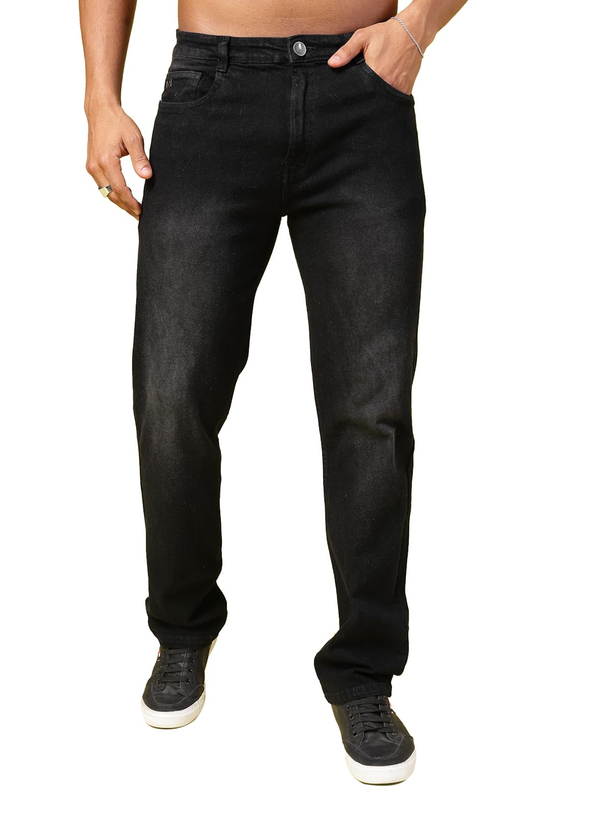 Rigo Cotton Denim Jeans for Men | Solid Jeans for Men | Stretchable, Slim FIt & Straight Fit Jeans for Men Black