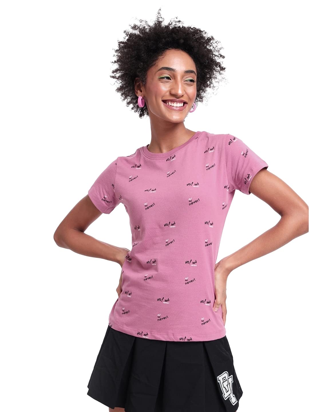 Bewakoof Womens All Over Printed 100% Cotton T-Shirt - Oversized Fit, Round Neck, Half Sleeves