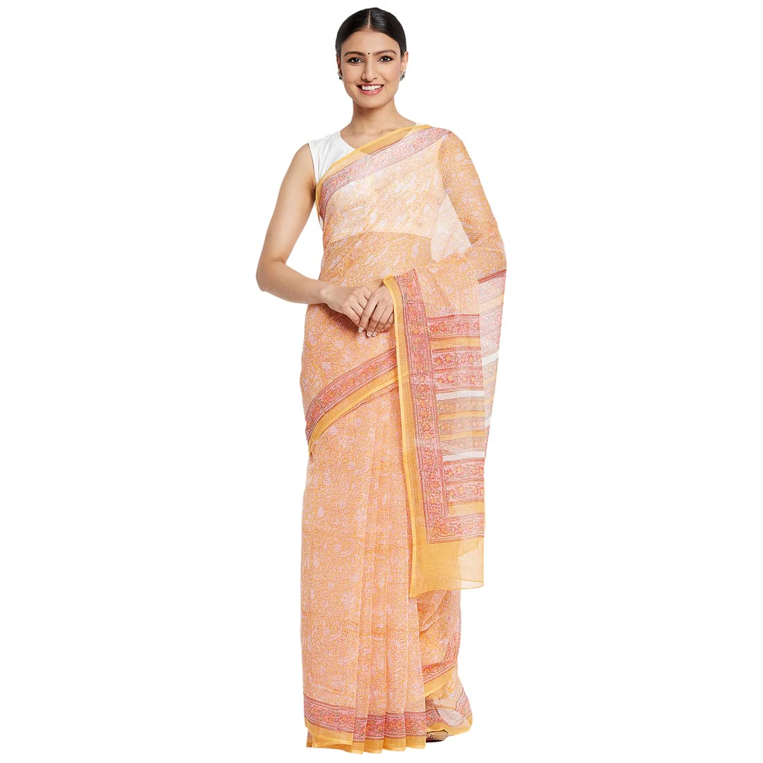 Fabindia Women Silk Hand Block Print Sari Cotton_Freesize