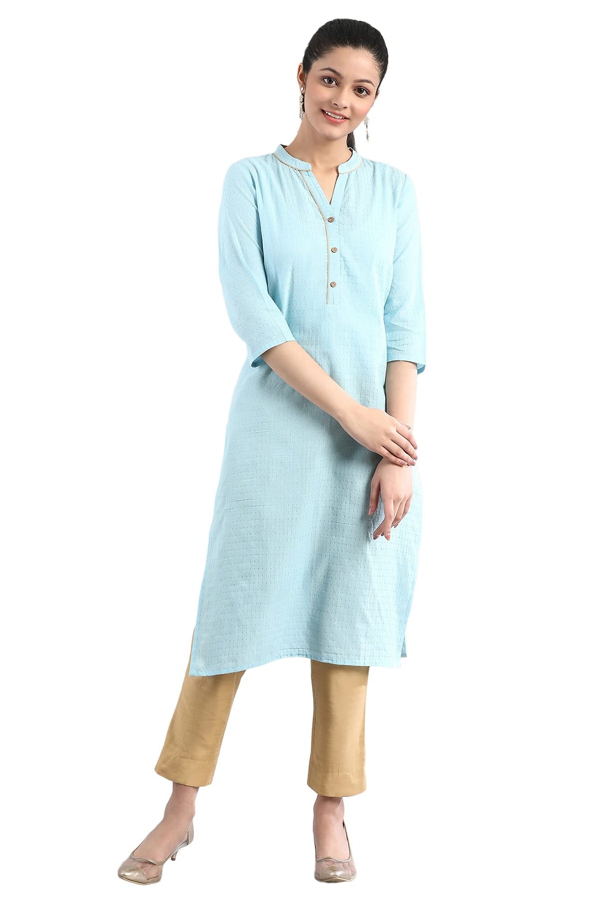 Aurelia Womens Cotton Blend Solid Regular Kurta