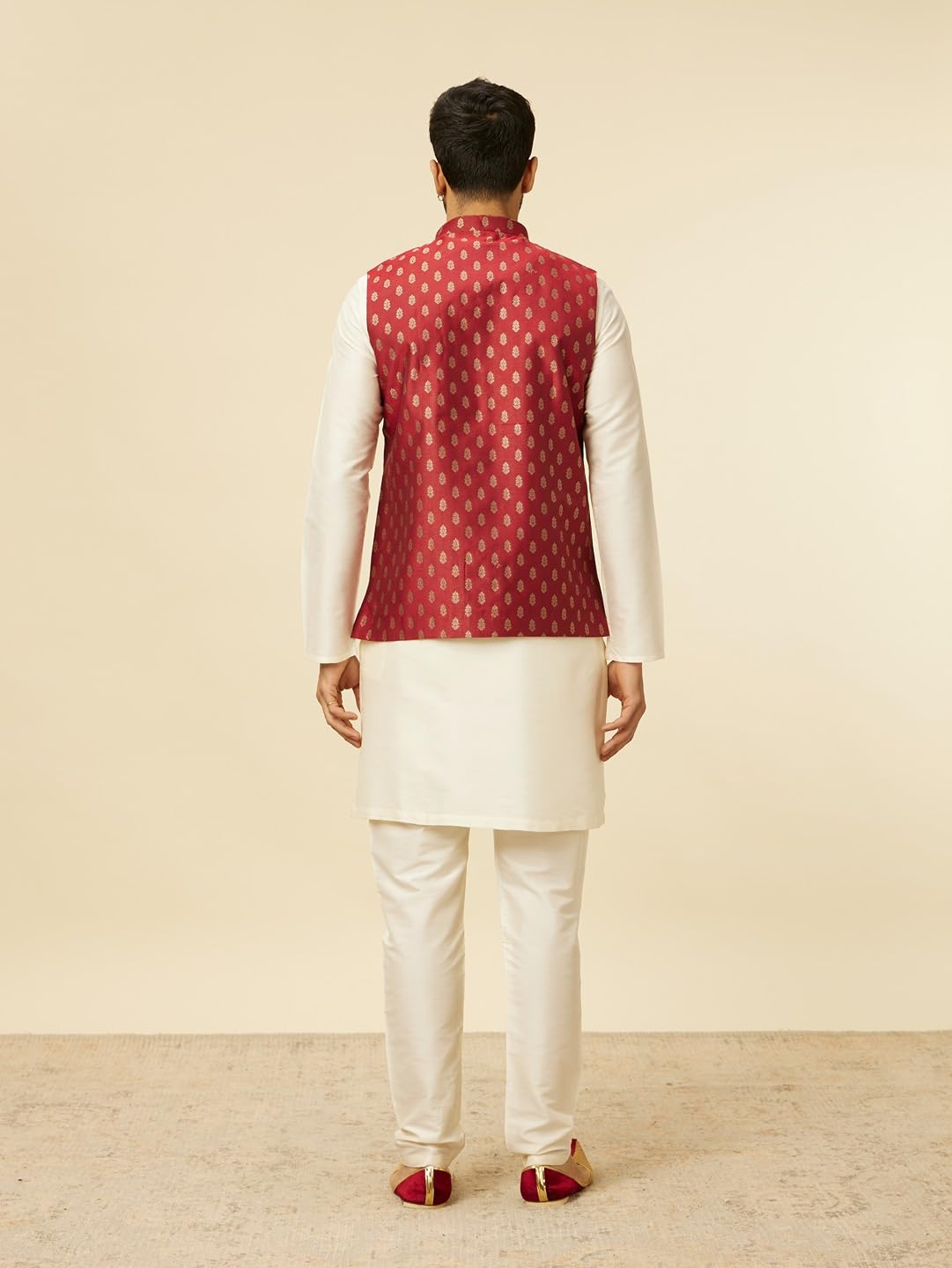 Manyavar Maroon Art Silk Foil Print Jackets