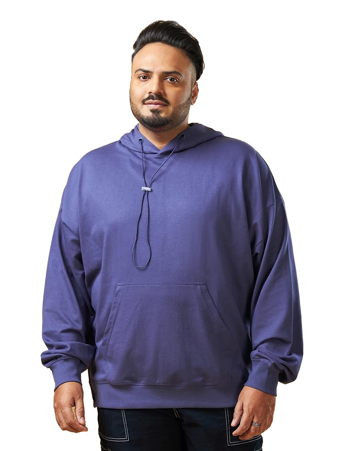 Bewakoof Heavy Duty 1.0 MenS Solid Oversized Fit Full Sleeve Hooded Neck Cotton Blend Plus Size Hoodies_620456_Blue_6Xl