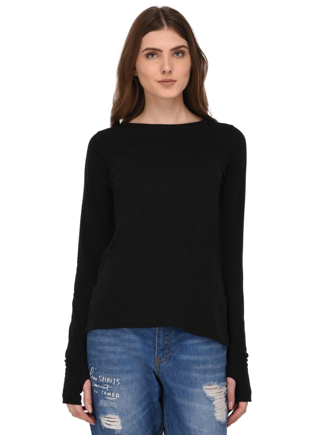 Rigo Full Sleeves Thumbhole Top for Women | Round Neck, Side Slits, Slim Fit Top for Women | Western Tops for Girls | Gym/Sports
