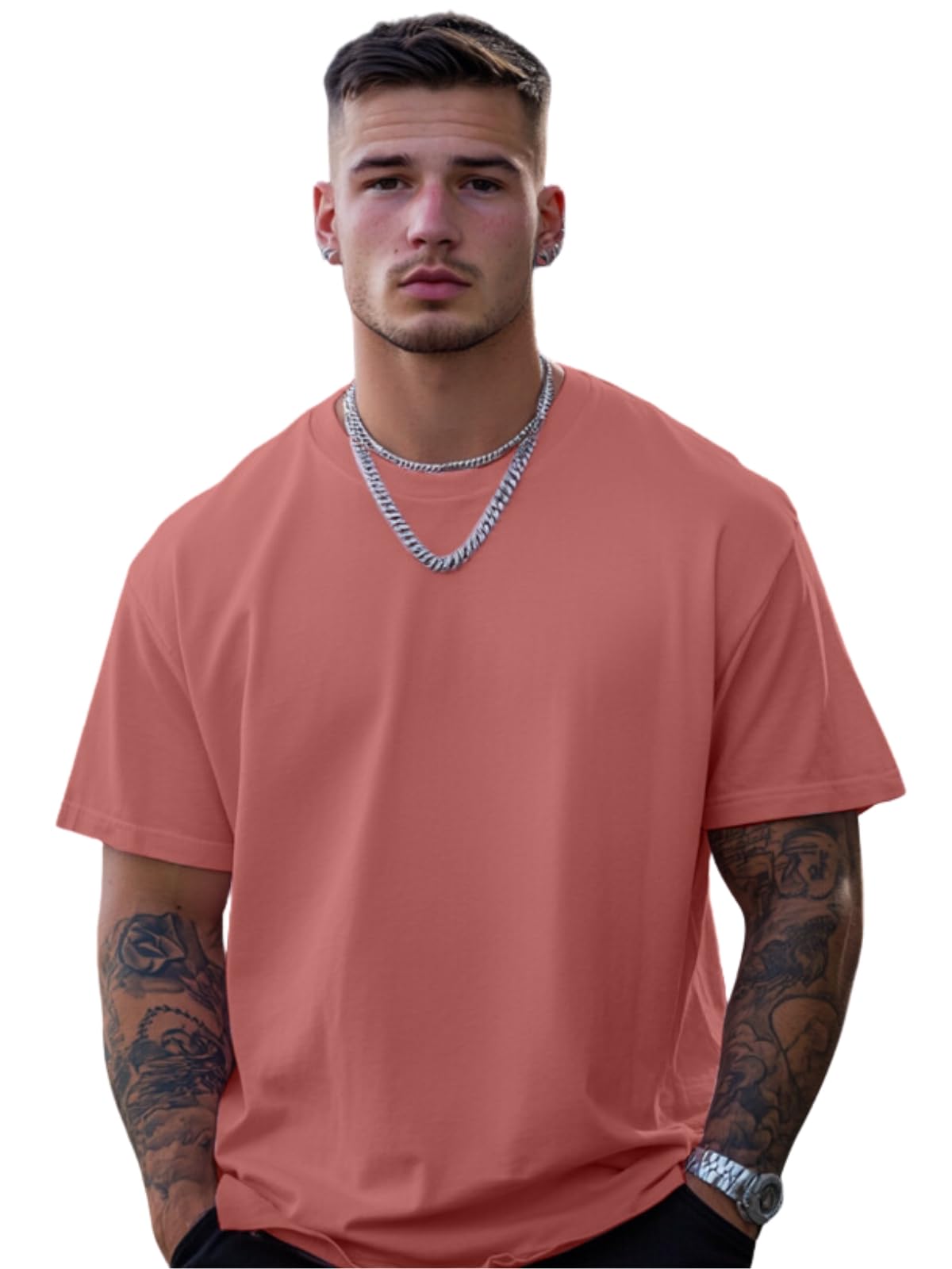 Veirdo Mens Cotton Short Sleeve Round Neck Oversized Fit Solid Soap Nut T-Shirt Men