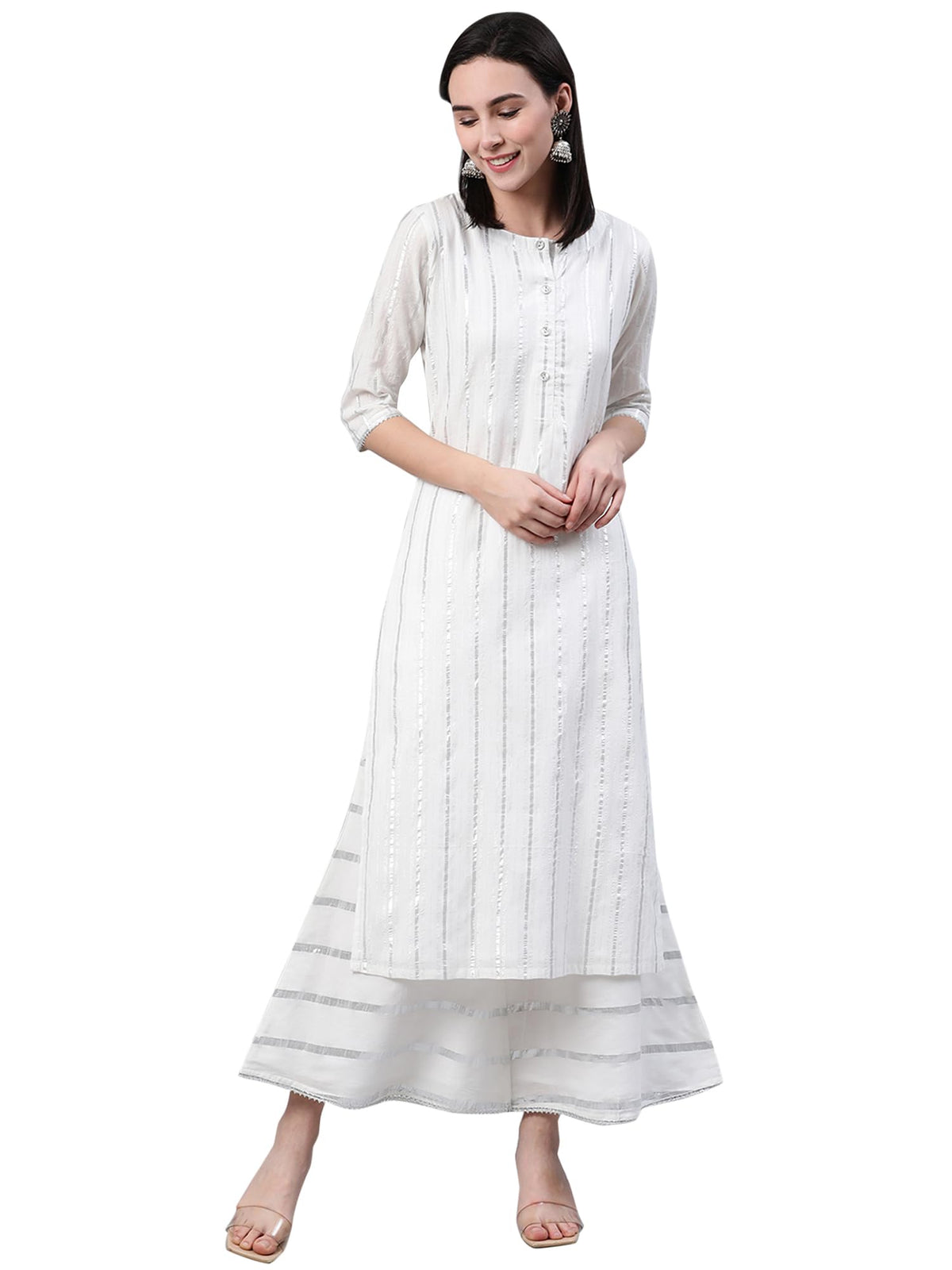 Libas WomenS Cotton Woven Design Straight Kurta (12067O_White