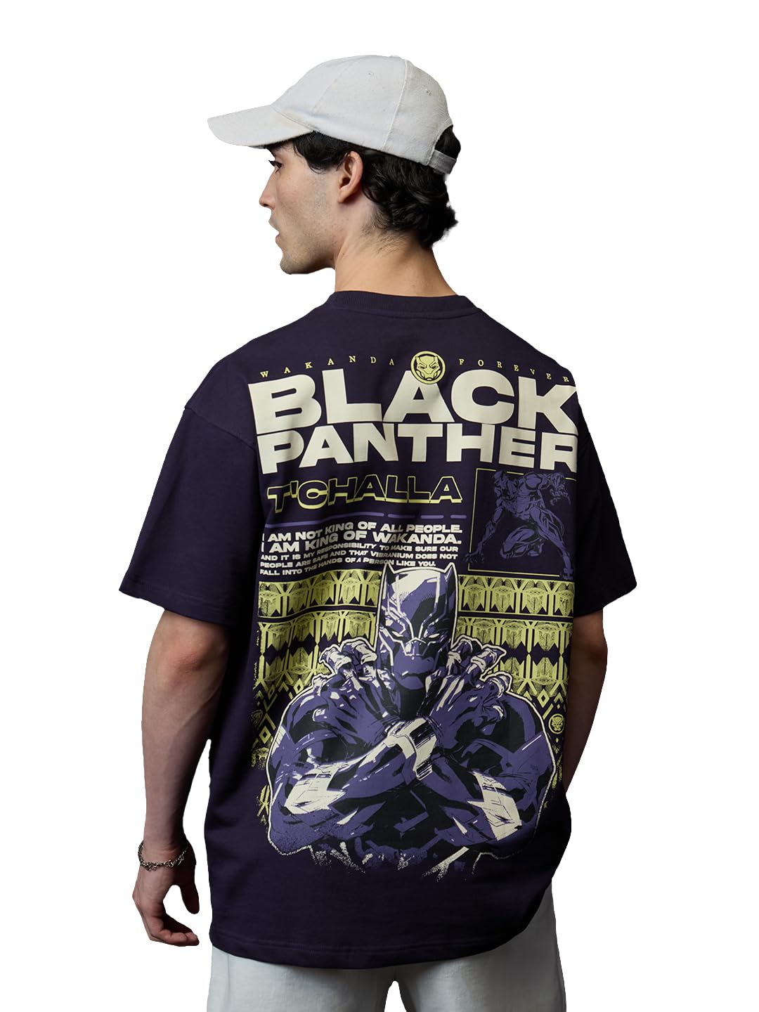 The Souled Store Black Panther: Poster Men and Boys Short Sleeves Round Neck Purple Graphic Printed Cotton Oversized T-Shirts