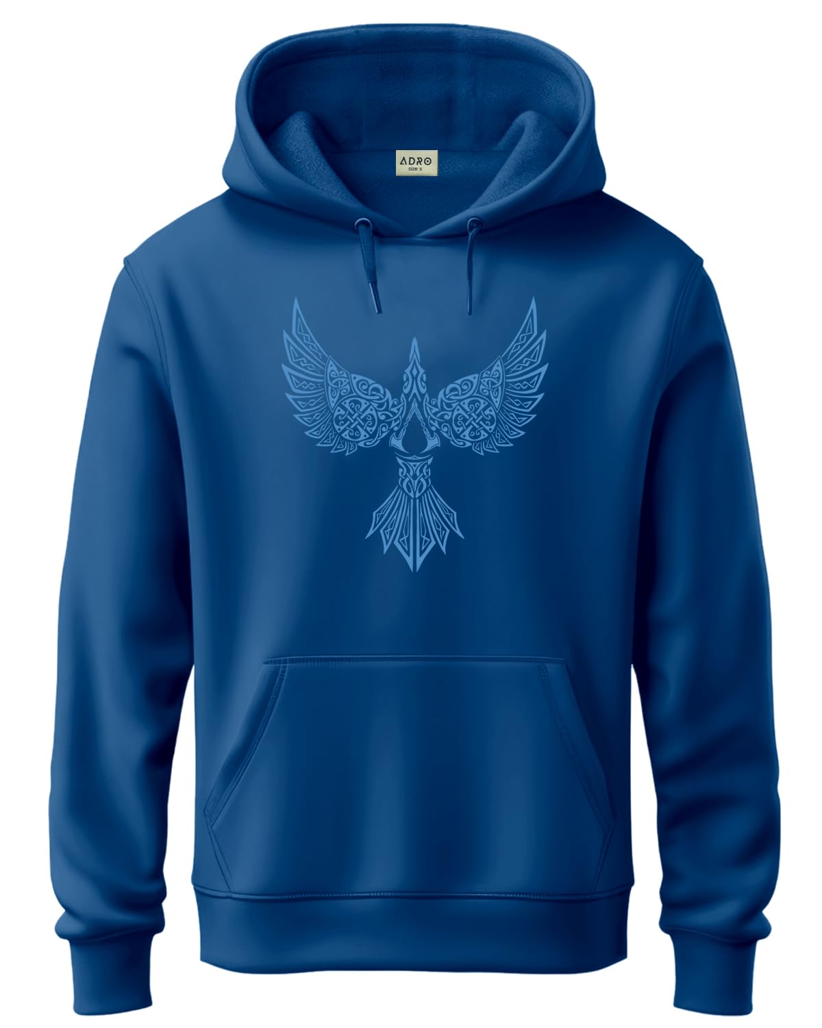 ADRO Mens Cotton Neck Hooded Sweatshirt (H24-BIRD-RB_Royal Blue