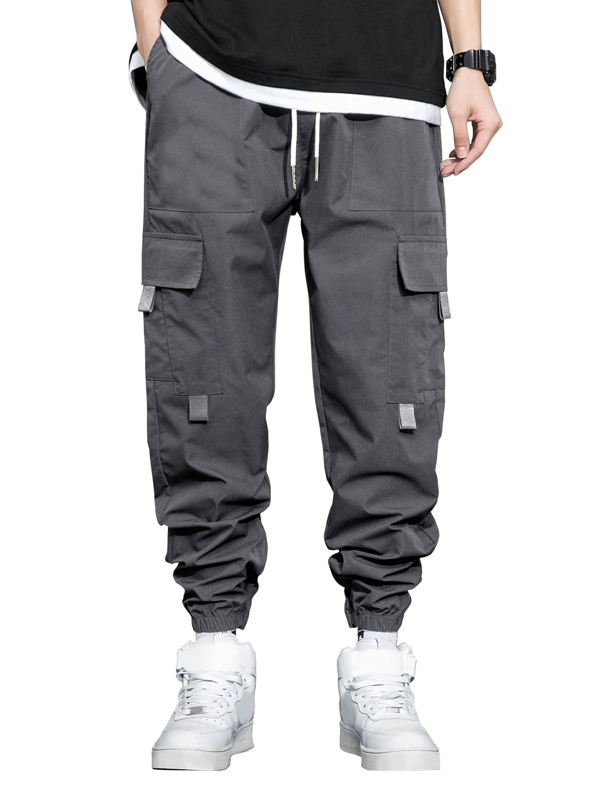 Shasmi Grey Mens Casual Joggers with Elastic Waist, Multi-Pocket Design, Boys Casual Cargo Joggers Men Track Pant for Men ll T