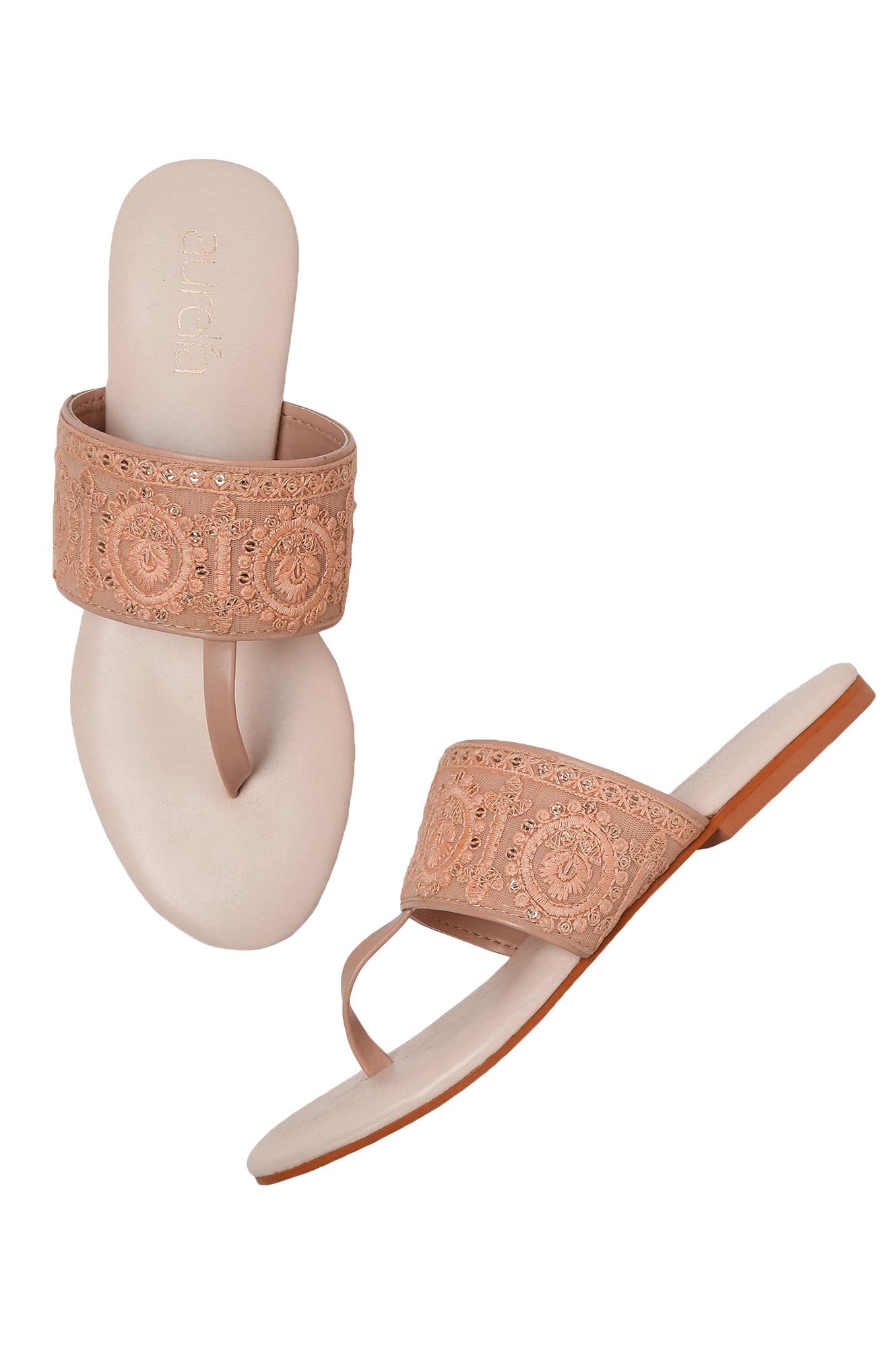 Aurelia Blush Embroidered Round Toe Flat