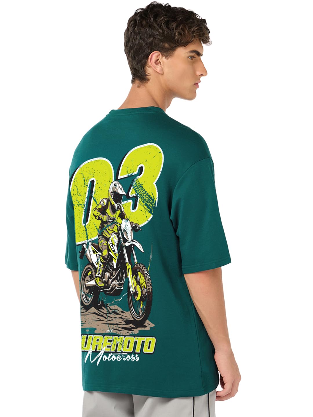 Bewakoof Heavy Duty 1.0 Mens Graphic Printed Oversized Fit Half Sleeve Round Neck Cotton Terry T-Shirt_666741_Green_XL