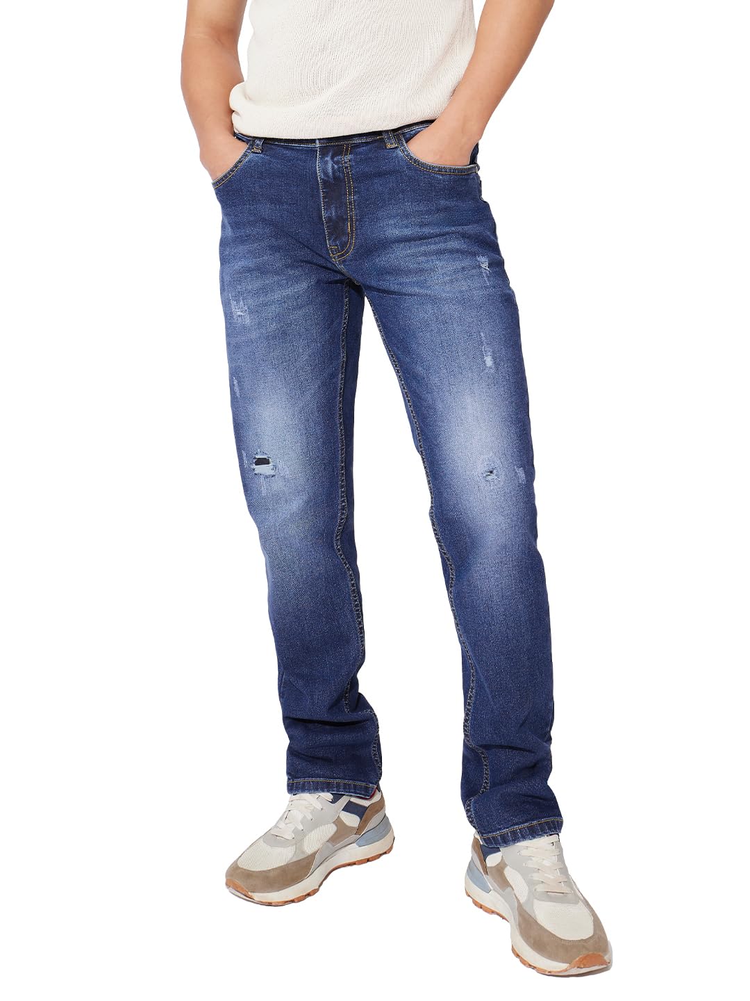 The Souled Store Denim: Sapphire Men and Boys Buttoned Slim Fit Cotton Blend Jeans