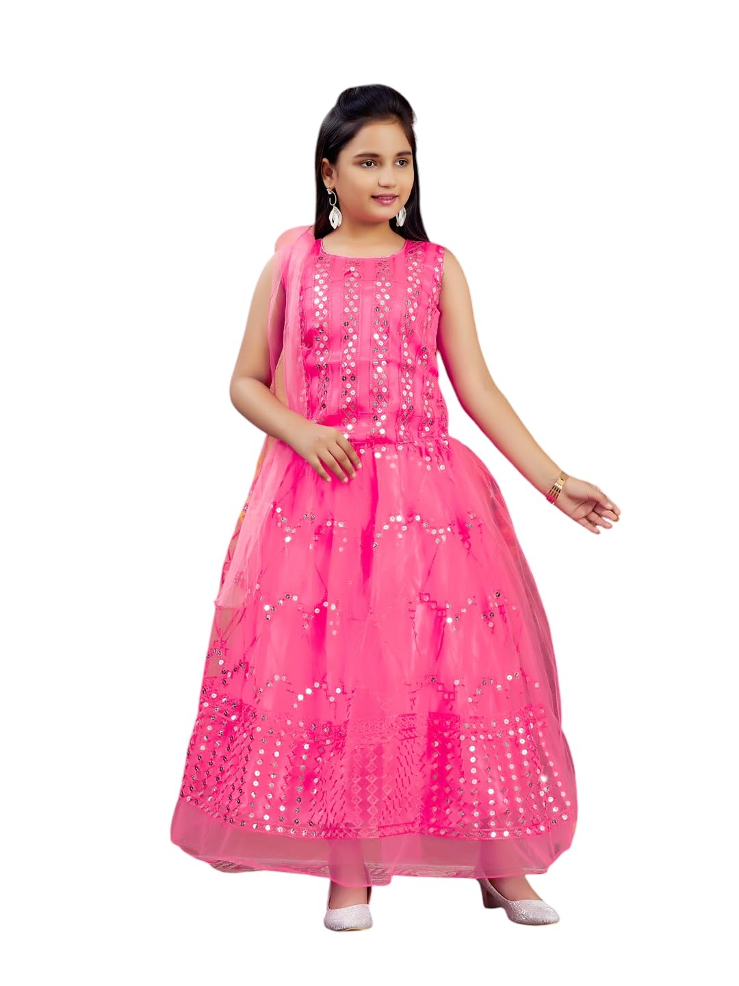 Aarika Girls Ethnic Wear Gajri Colour Sequin Embroidery Net Lehenga Choli Set (4-10 Years)