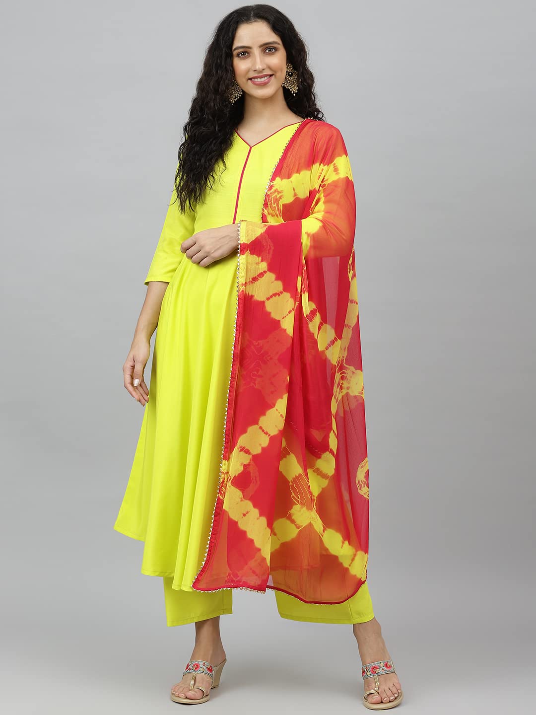 ANNI DESIGNER Women's Cotton Blend Printed Anarkali Kurta, Pant & Dupatta (Punji New)