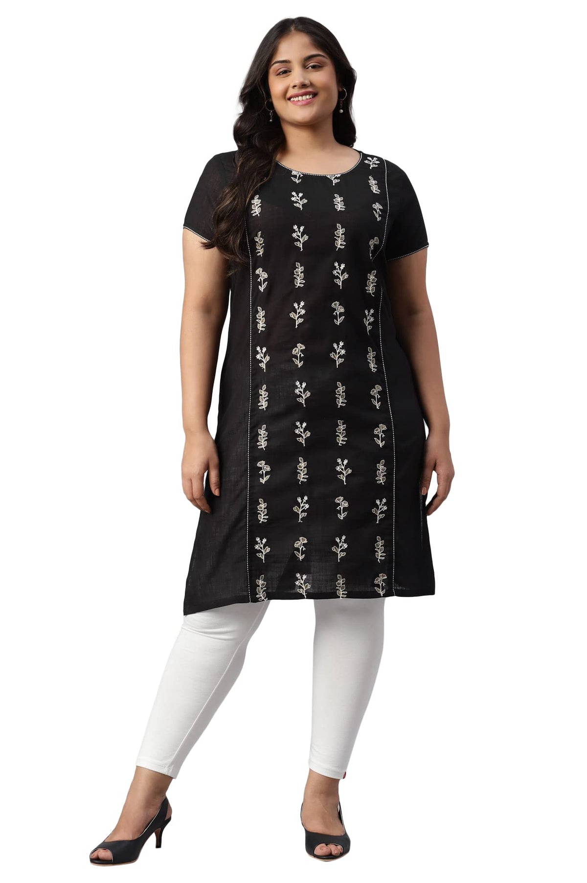 Aurelia WomenS Black Cotton Solid Straight Kurta_22Aua13344P-604577_3Xl