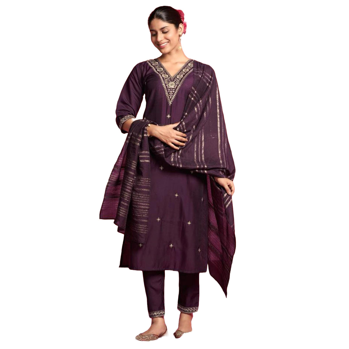 Lookmark WomenS Pure Cotton Straight Kurta Pant Dupatta Suit Set With Elegant Embroidery - Perfect For Every Occasion (Az-Lm-Og