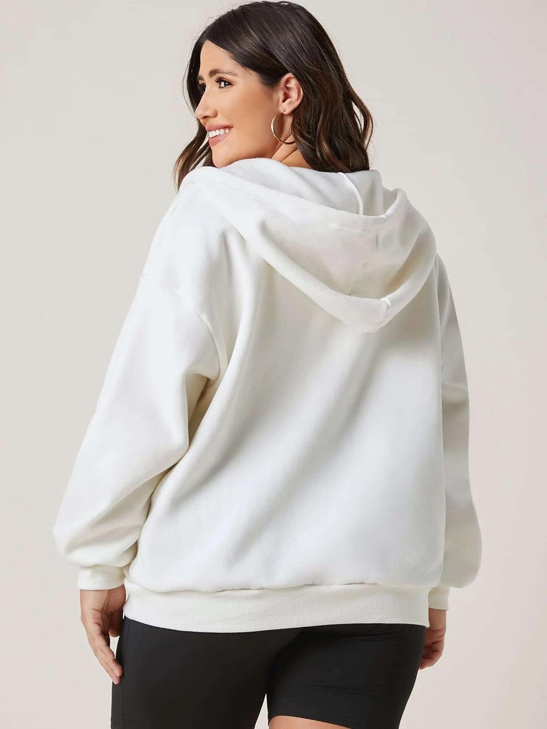 Kotty Full Sleeve Solid Women Plus Size Hooded Sweatshirt Off White