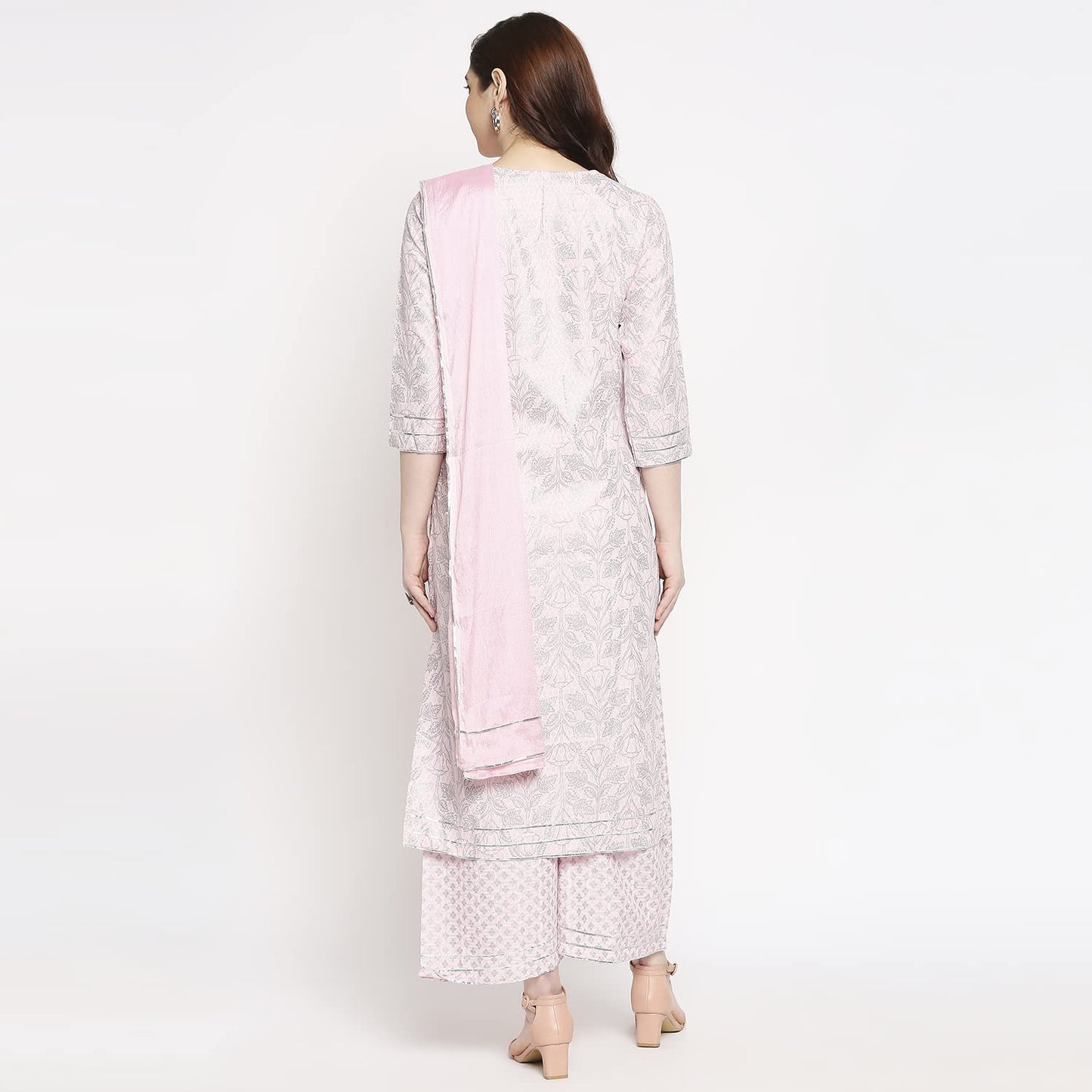 ANNI DESIGNER Women's Cotton Straight Kurta with Palazzo & Dupatta (DOLI Pink_GSK)