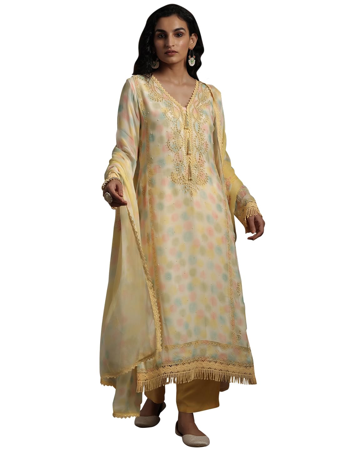 Libas Womens Organza Kurta Set (27268_Yellow
