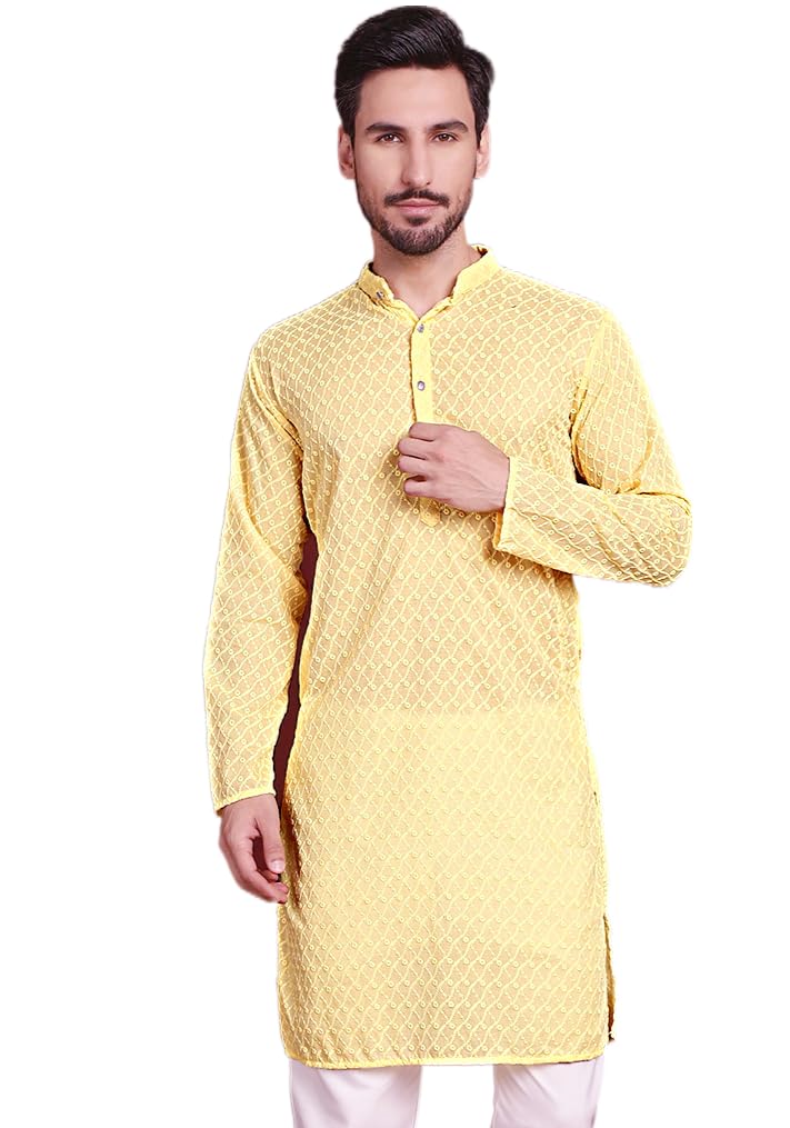 Jompers Mens Chikankari Pure Cotton Kurta