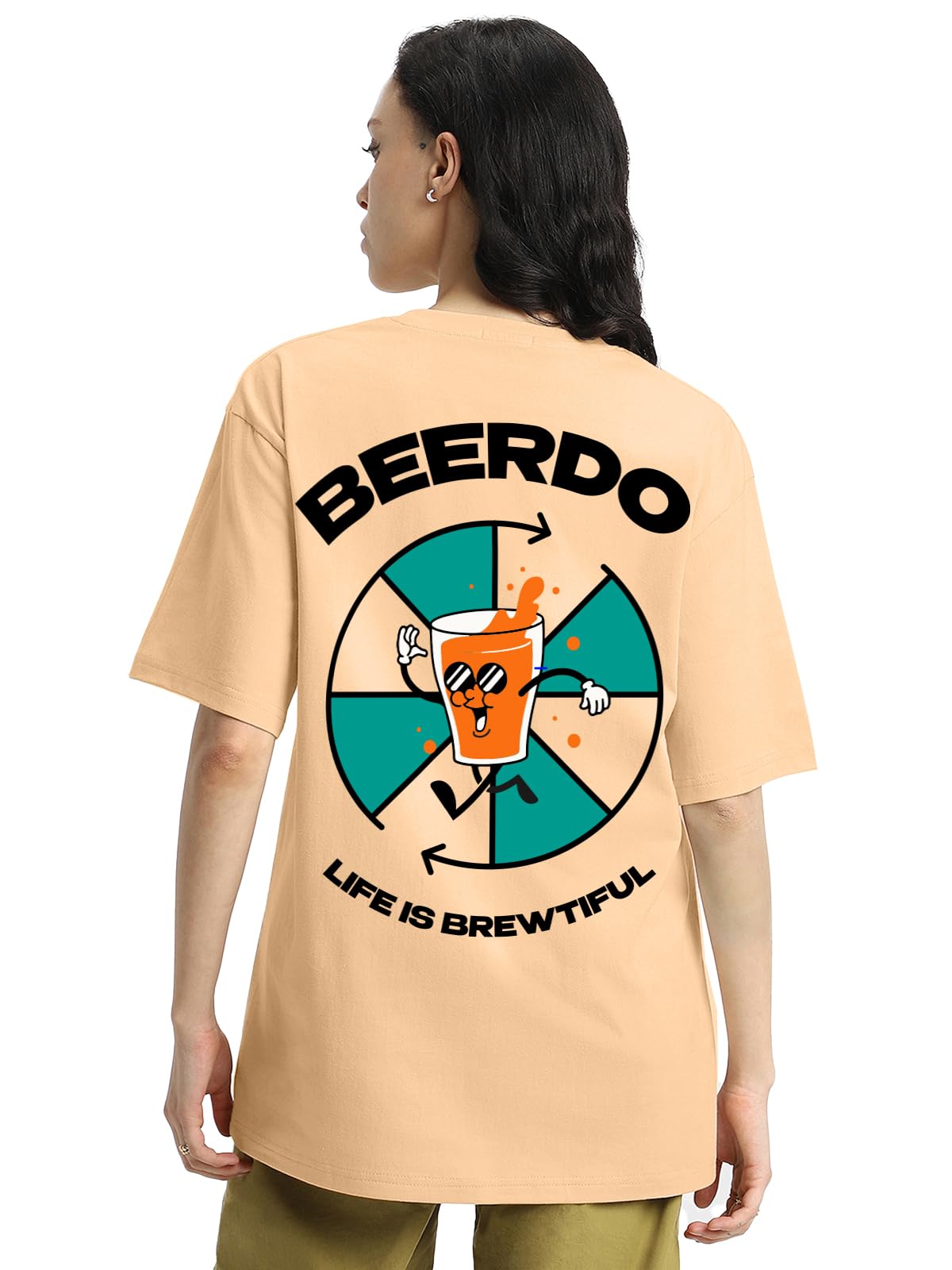 Veirdo Womens Cotton Oversized Baggy Fit Beerdo Graphic Printed T-Shirt/Girls