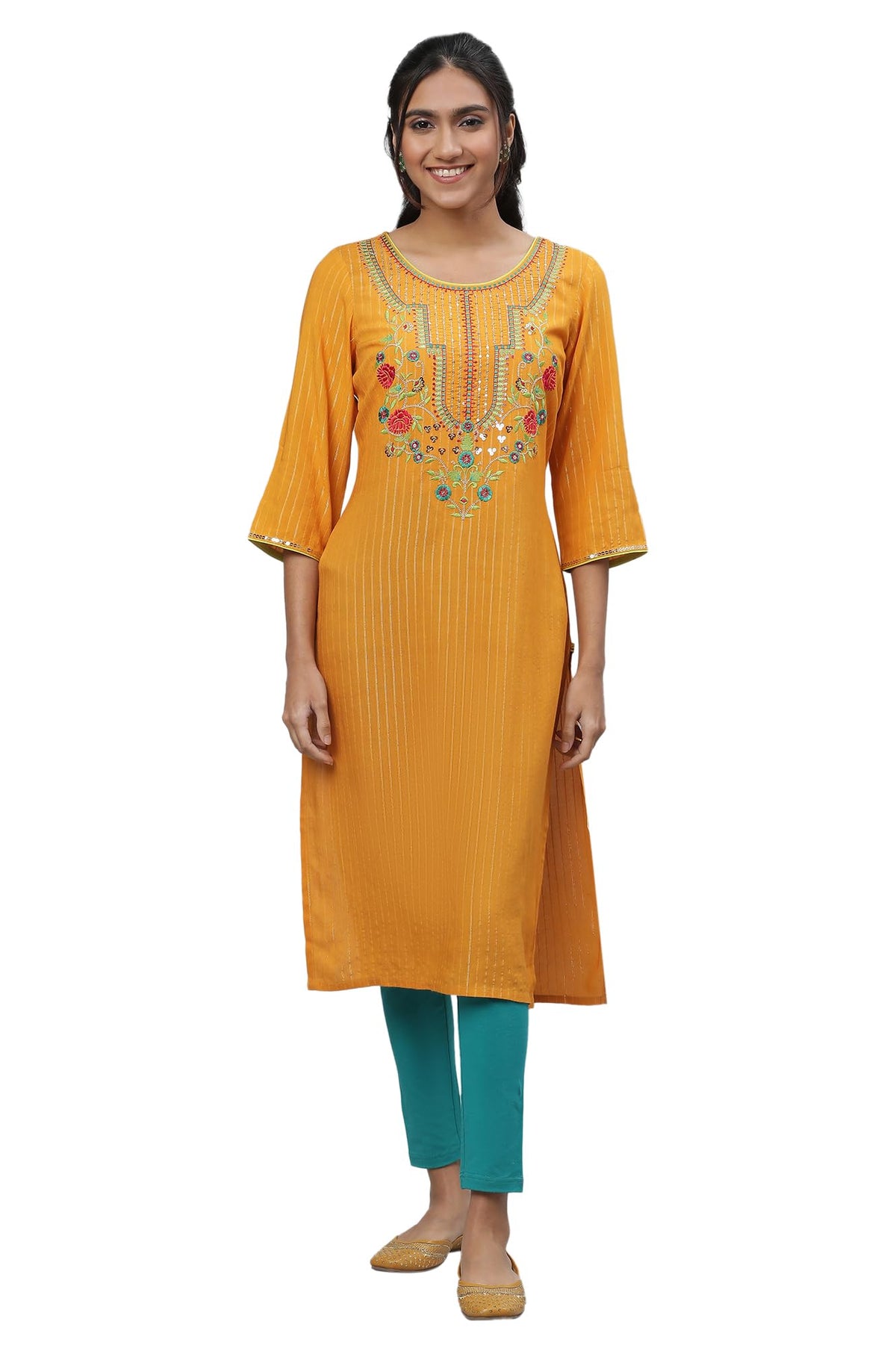 Aurelia WomenS Yellow Embroodered Festive Kurta