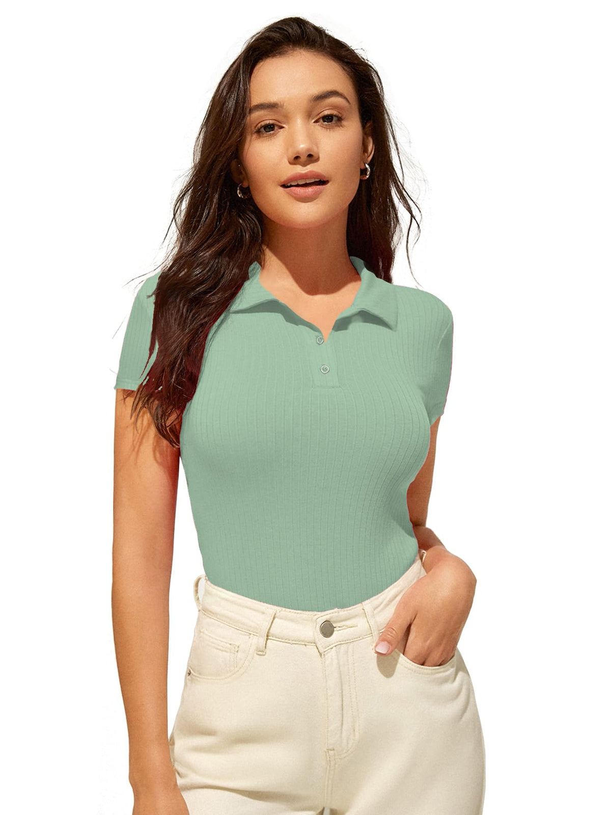 AVANOVA Slim Fit Western for Womens Ruched Solid Tunic Top_Rama Green