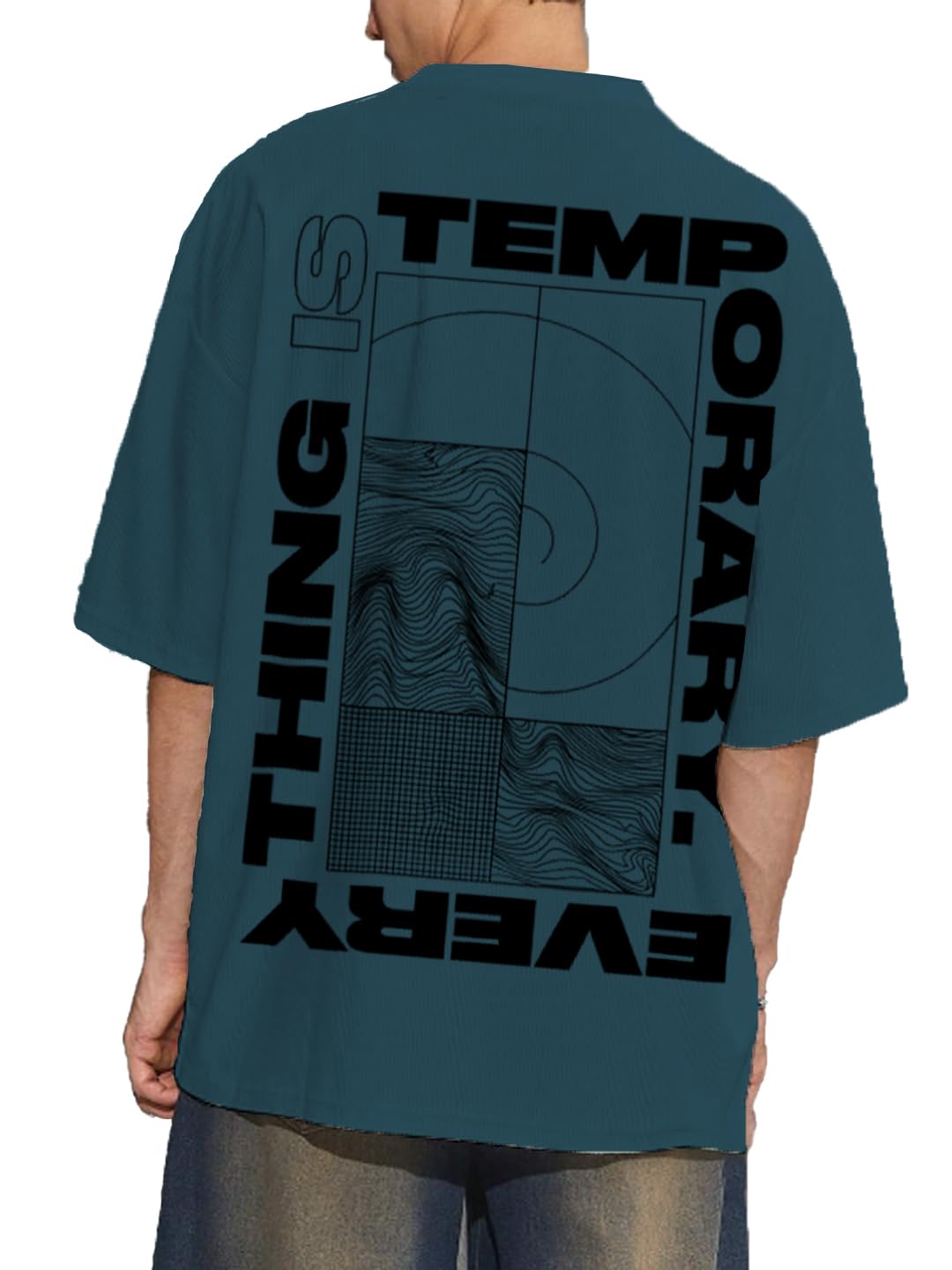 Rigo Printed Oversized T-Shirts for Men | Drop Shoulder T-Shirt for Men Teal