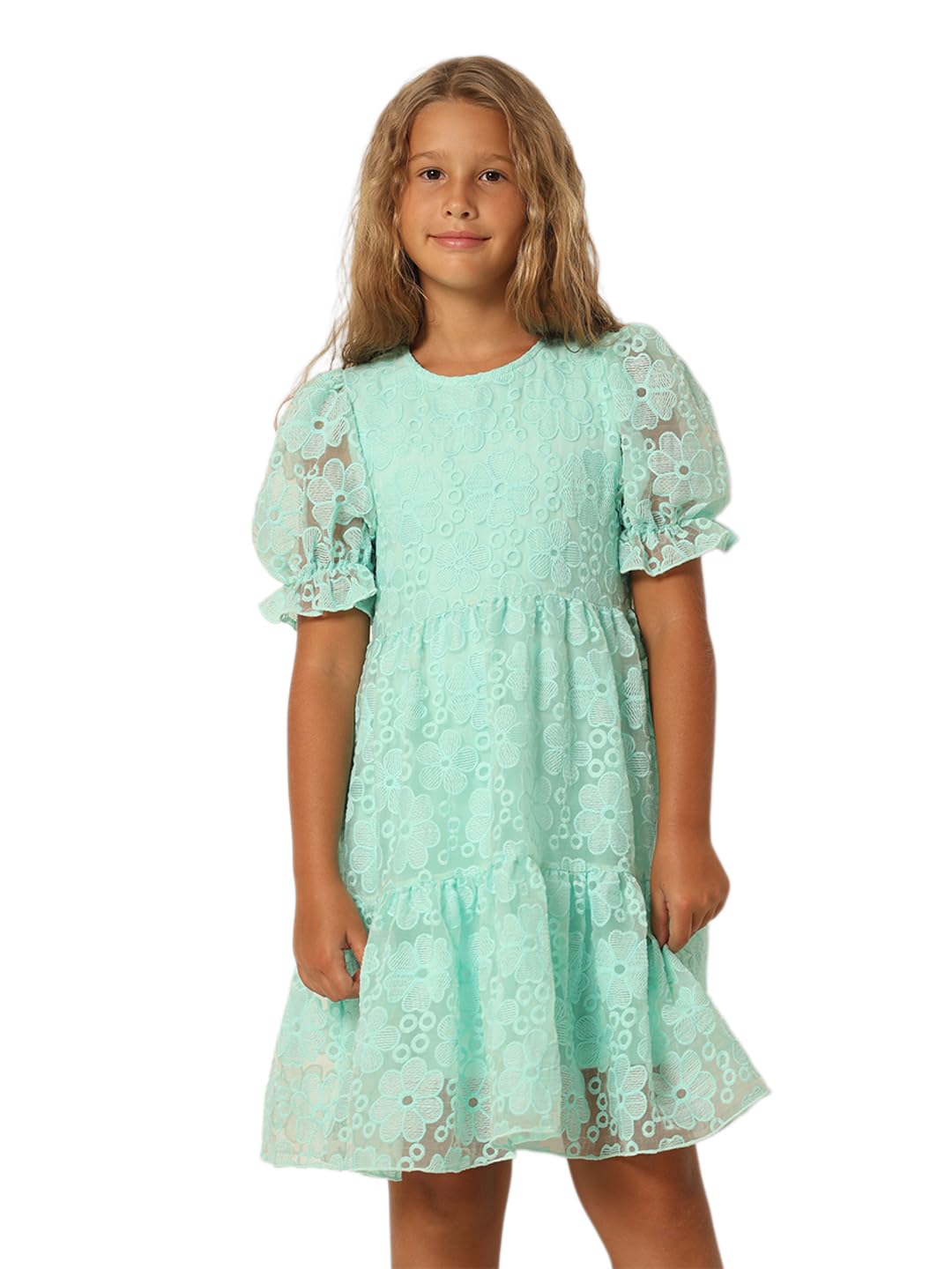 Vero Moda Girls Embroidery Above Knee Length Pink Fit & Flare Dress